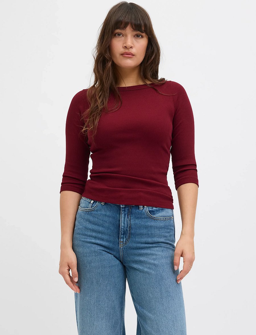 JJXX - JXFIFI STR 3/4 BOATNECK TOP JRS NOOS - langærmede toppe - cabernet - 0