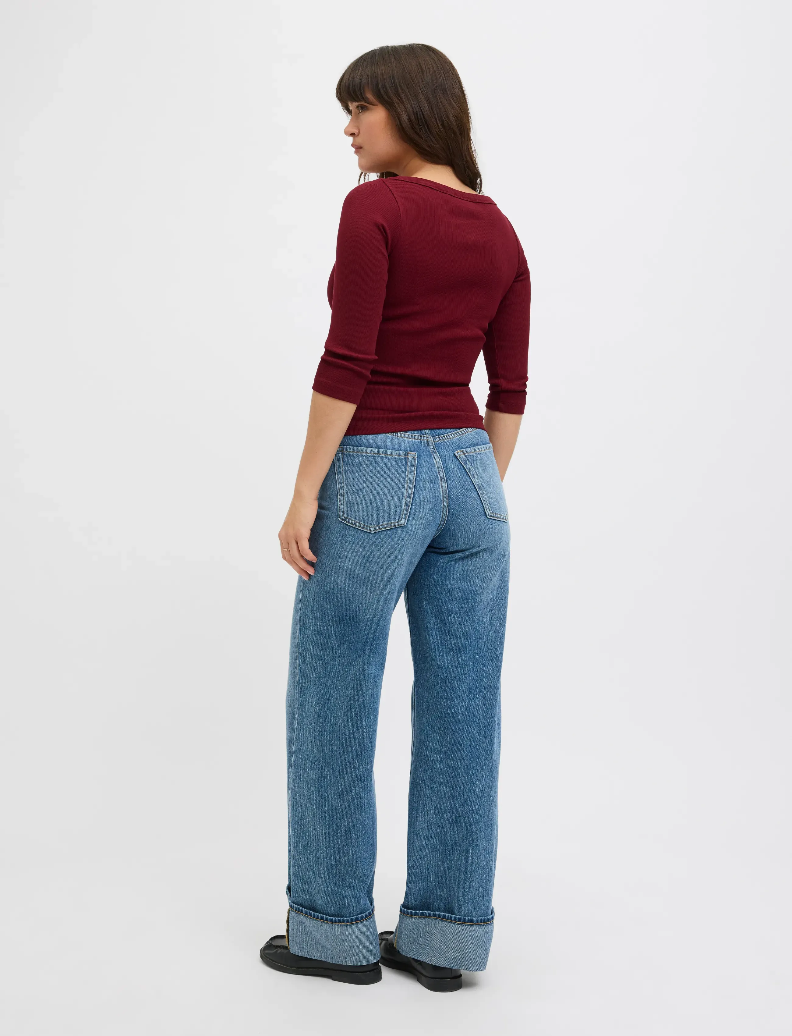 JJXX - JXFIFI STR 3/4 BOATNECK TOP JRS NOOS - hauts à manches longues - cabernet - 3