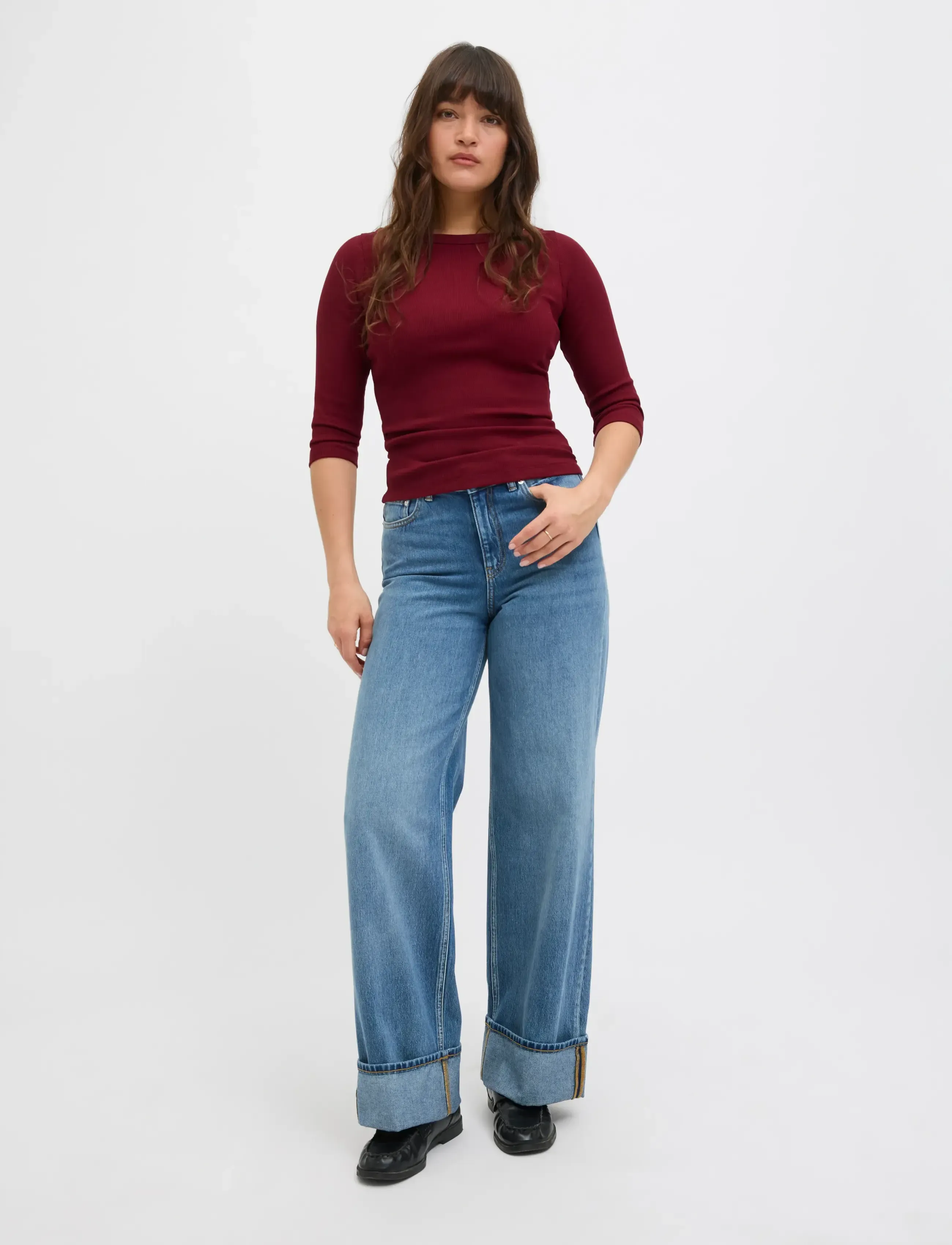 JJXX - JXFIFI STR 3/4 BOATNECK TOP JRS NOOS - hauts à manches longues - cabernet - 4