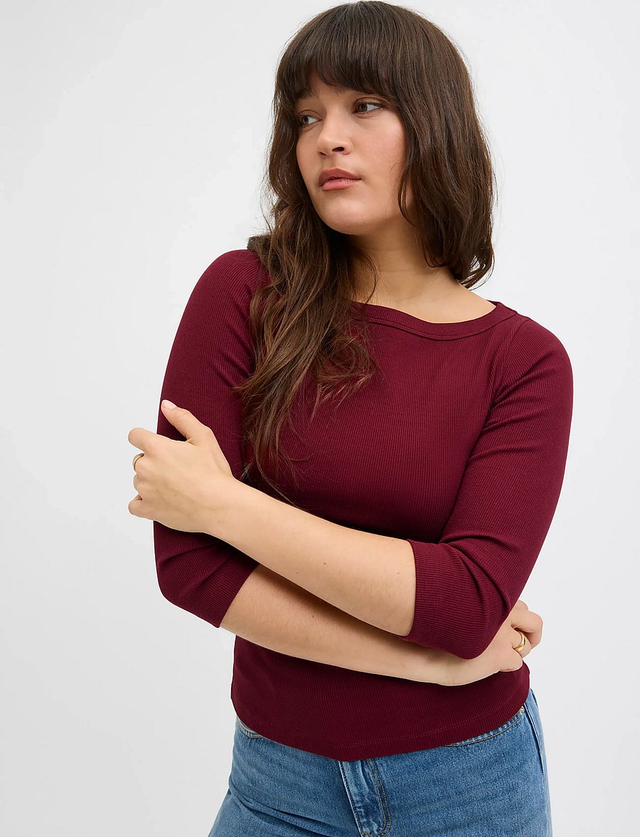 JJXX - JXFIFI STR 3/4 BOATNECK TOP JRS NOOS - langærmede toppe - cabernet - 5