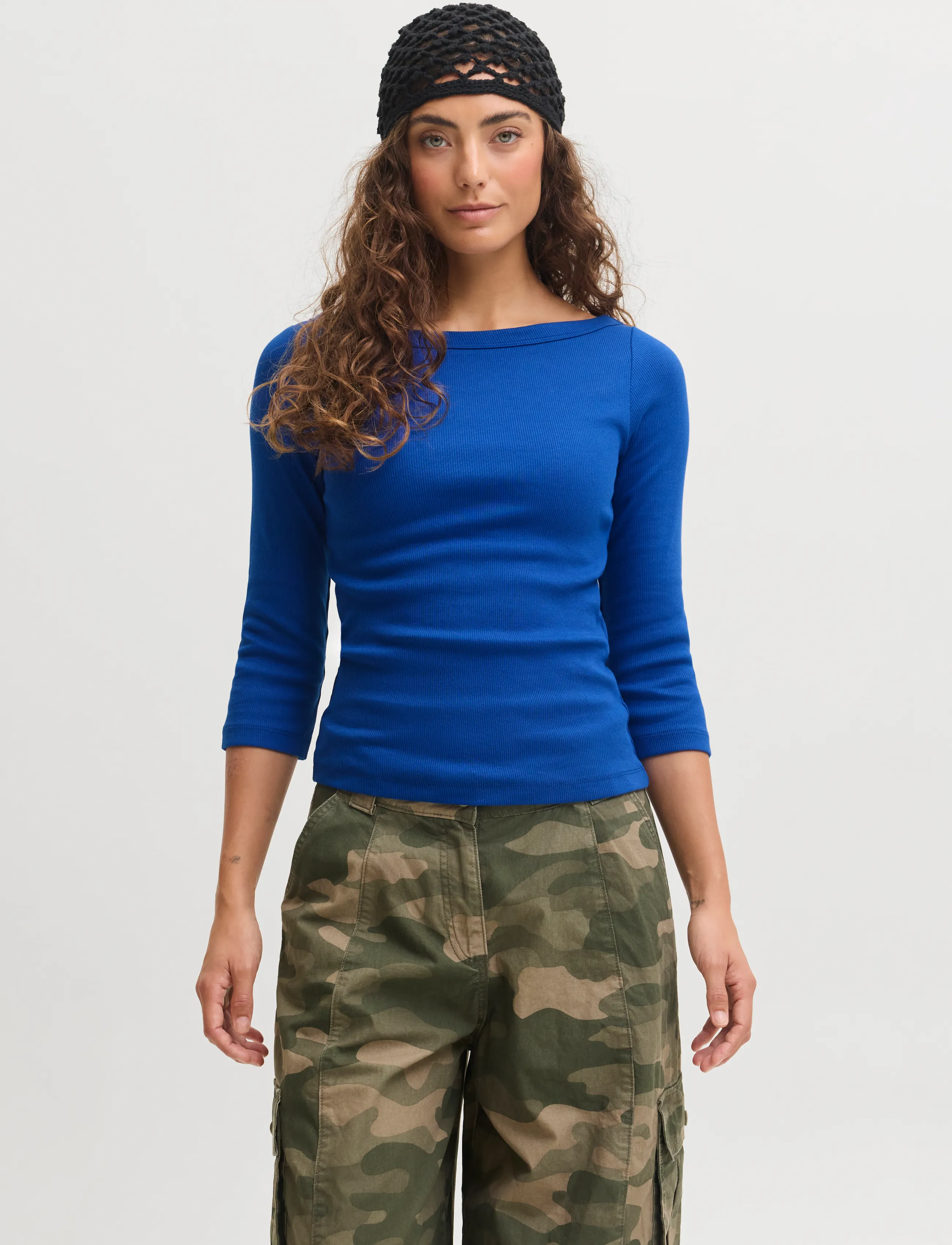 JJXX Jxfifi Str 3/4 Boatneck Top Jrs Noos, L, T-shirts & Oberteile, Blau - Long-sleeved, Frauen