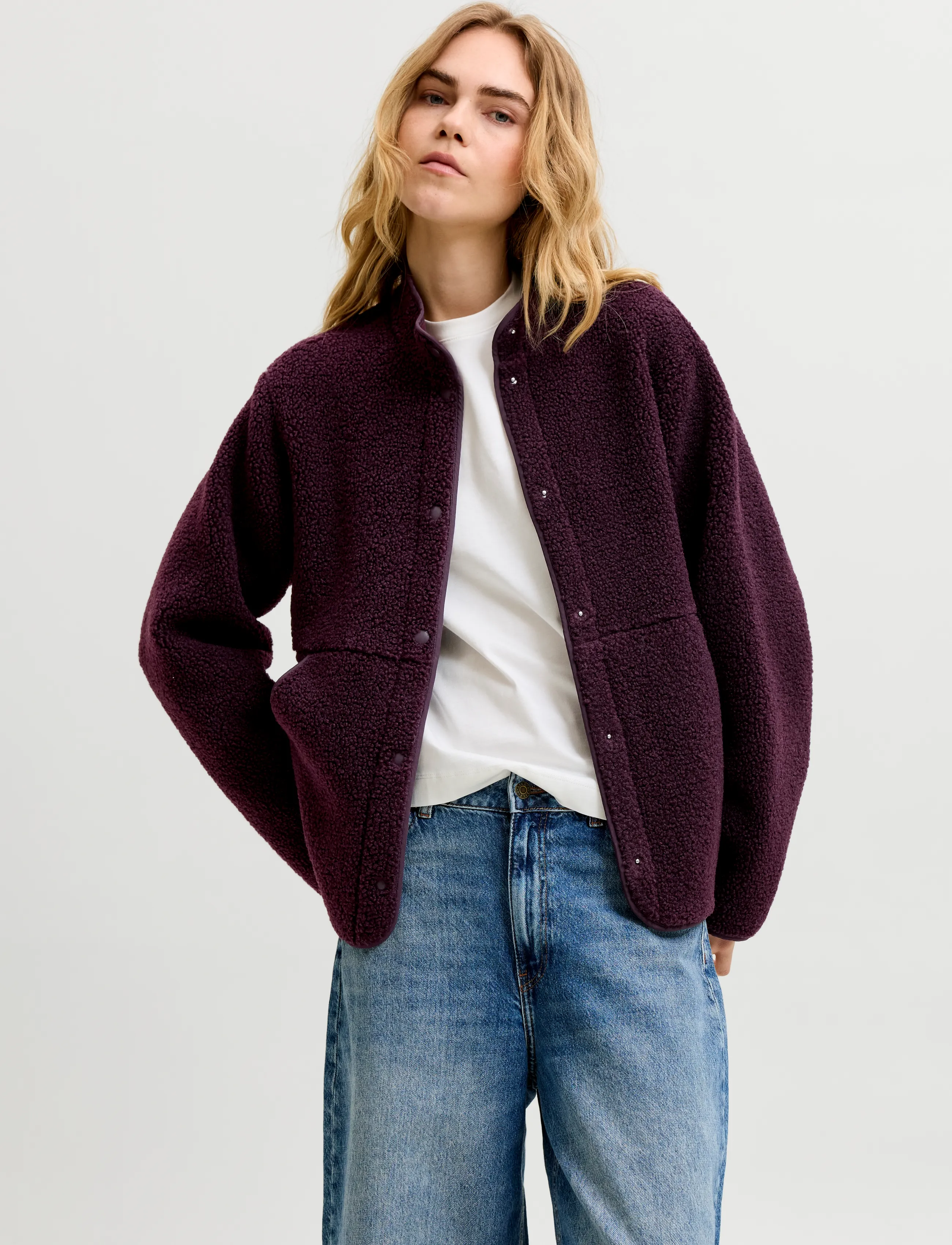 JJXX Jxvera Teddy Jacket Otw Noos, Kvinder, Teddyjakke, Bordeaux, Str: XS