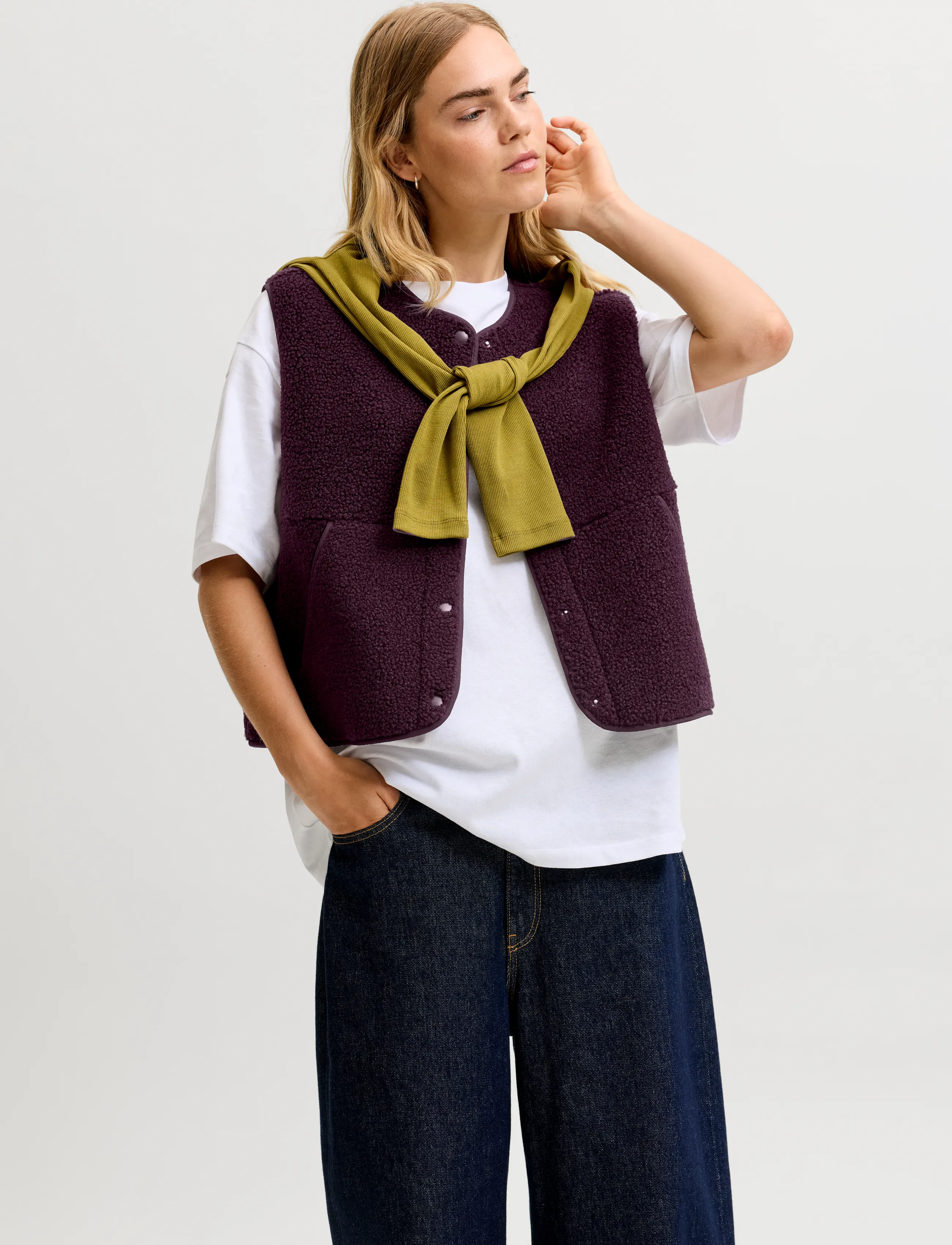 JJXX Jxvera Teddy Vest Otw Noos, M, Burgundy, Veste > Fleece & Teddy Veste, Dame