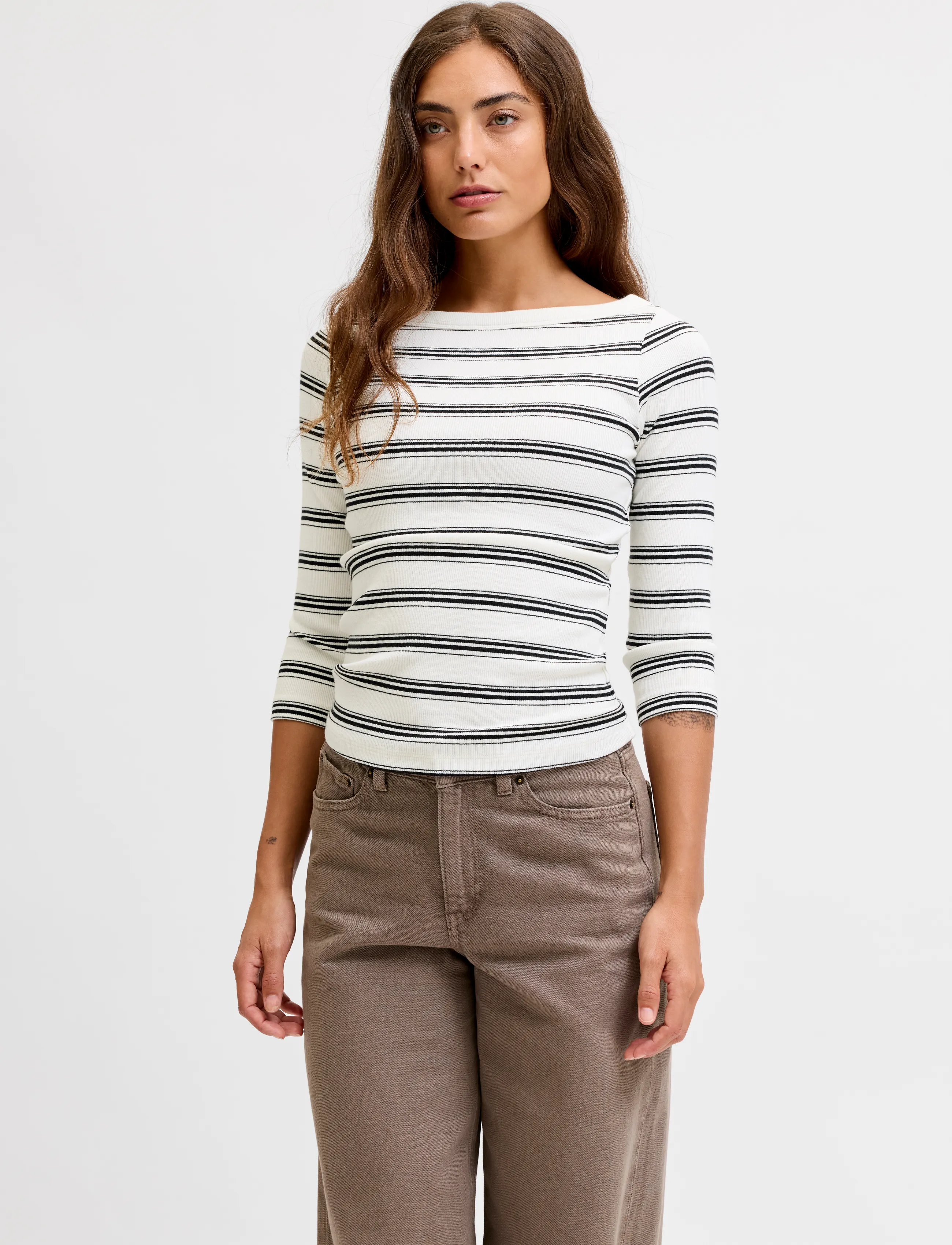 JJXX JXFIFI STR 3/4 STRIPED BOATNECK TOP JRS - Bluser - BLACK / black