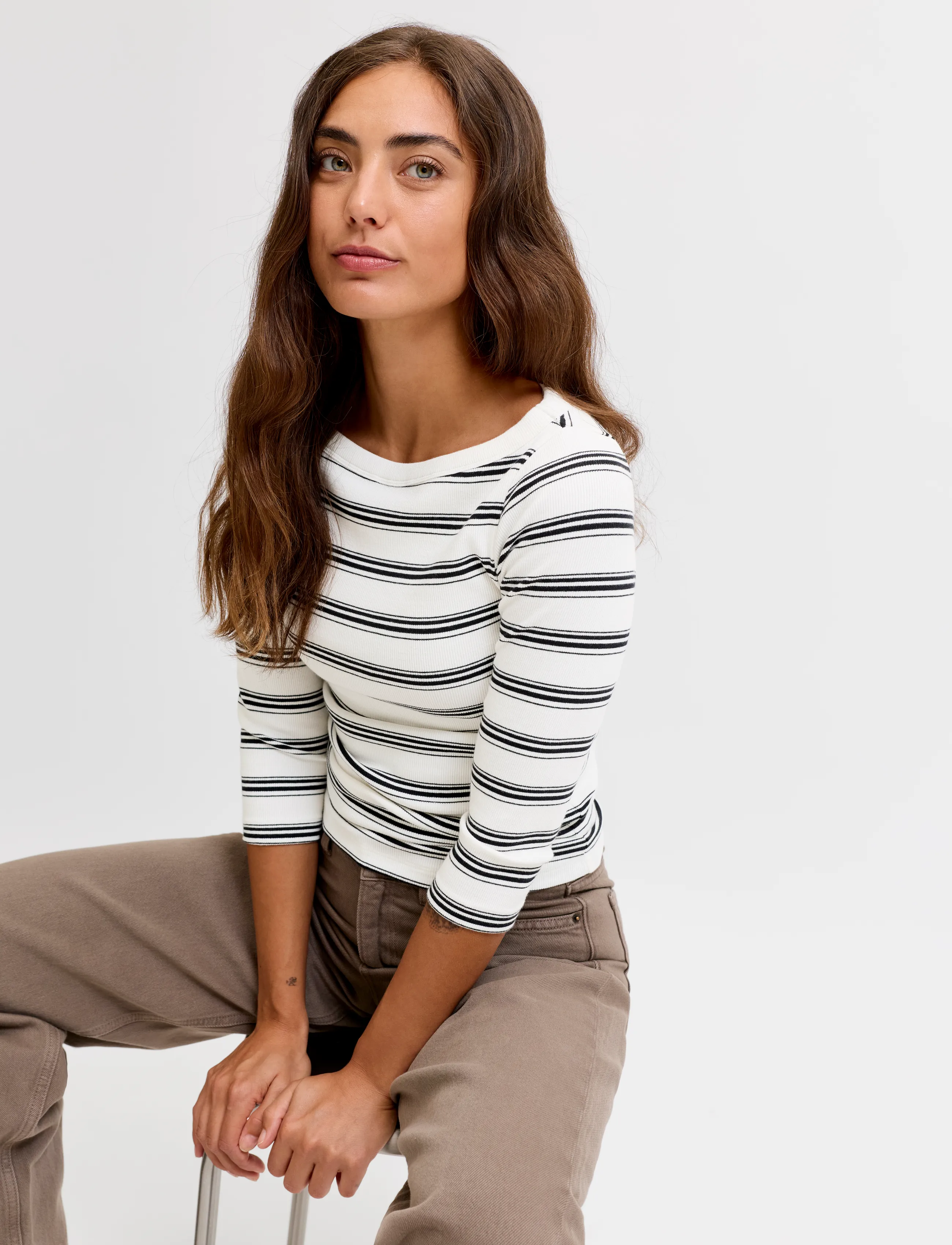 JJXX - JXFIFI STR 3/4 STRIPED BOATNECK TOP JRS - black - 5