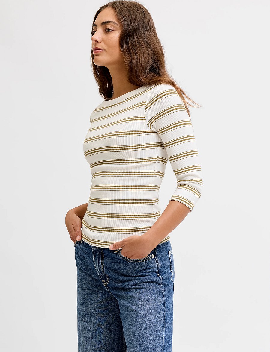 JJXX - JXFIFI STR 3/4 STRIPED BOATNECK TOP JRS - green moss - 0