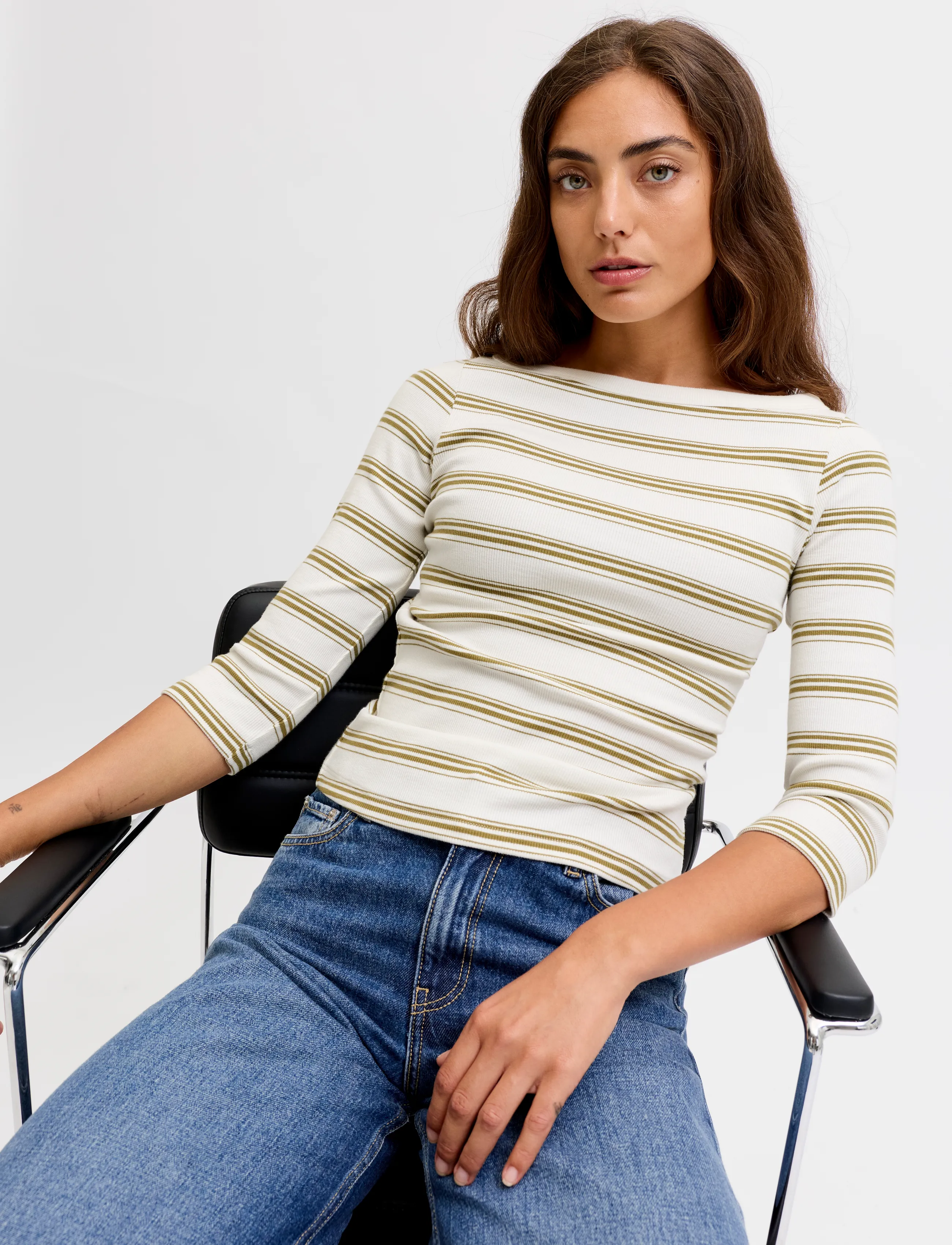 JJXX - JXFIFI STR 3/4 STRIPED BOATNECK TOP JRS - green moss - 5