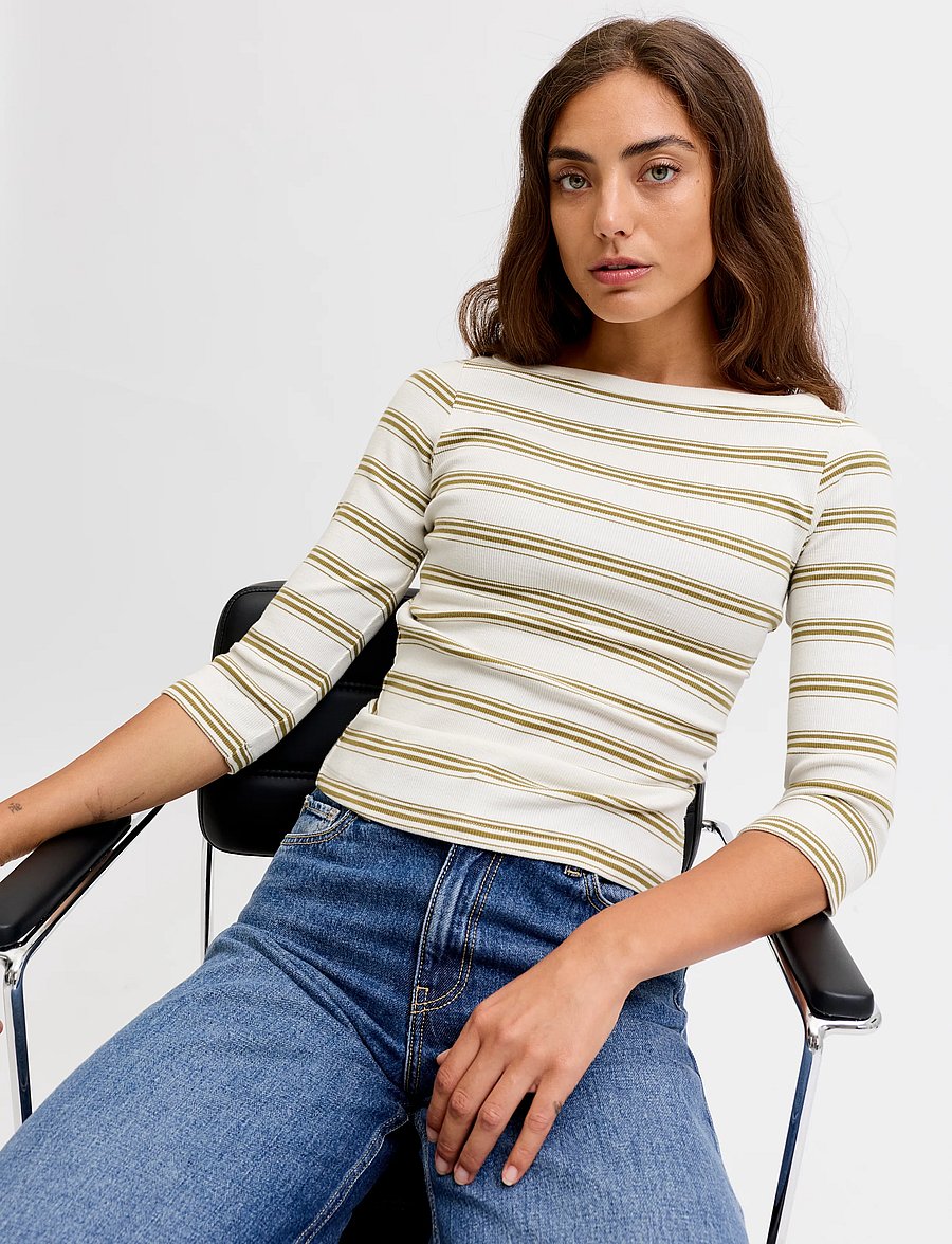 JJXX - JXFIFI STR 3/4 STRIPED BOATNECK TOP JRS - green moss - 5