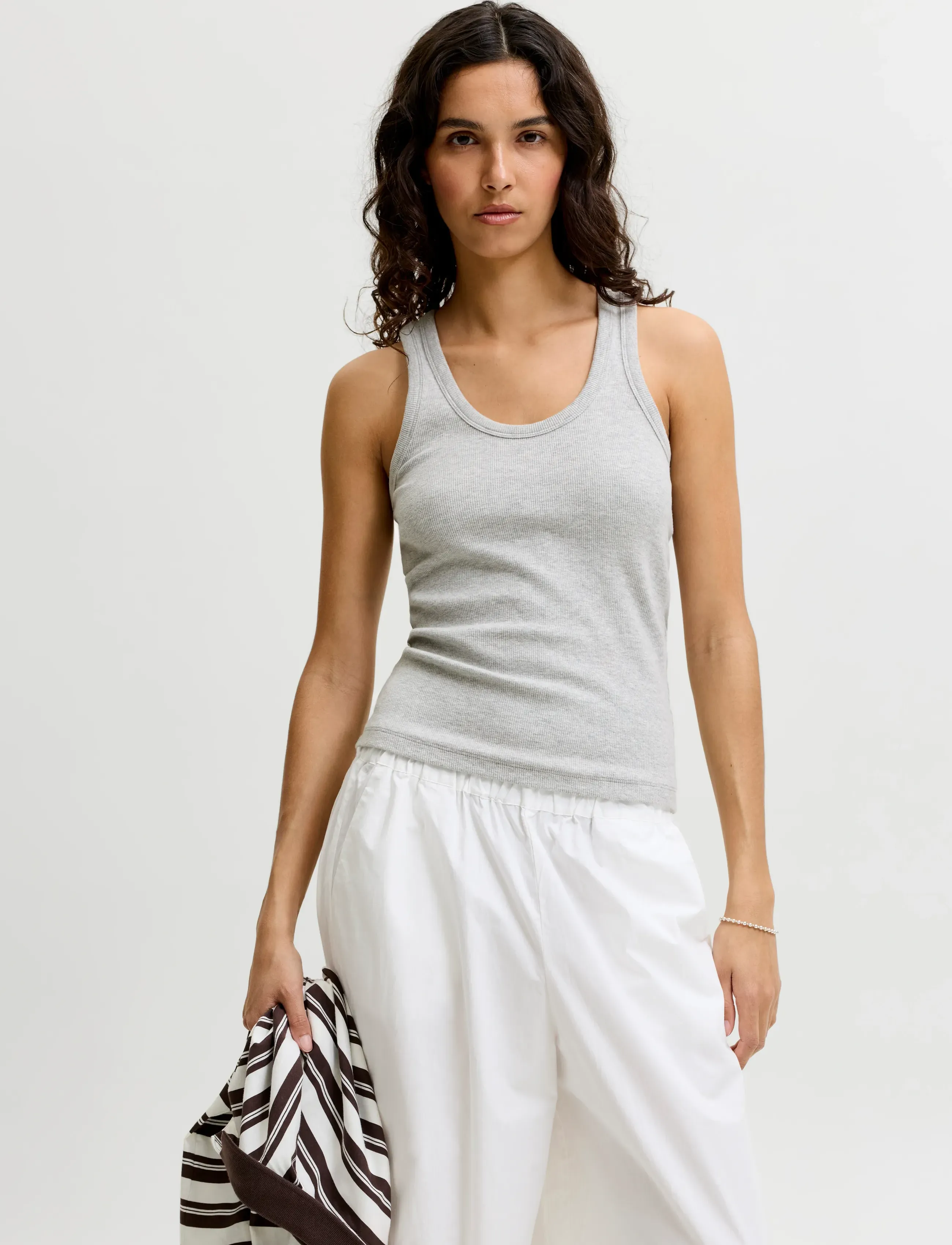 JJXX JXFRIDA SL U-NECK TOP JRS NOOS - Ärmellose Tops - LIGHT GREY MELANGE / grey