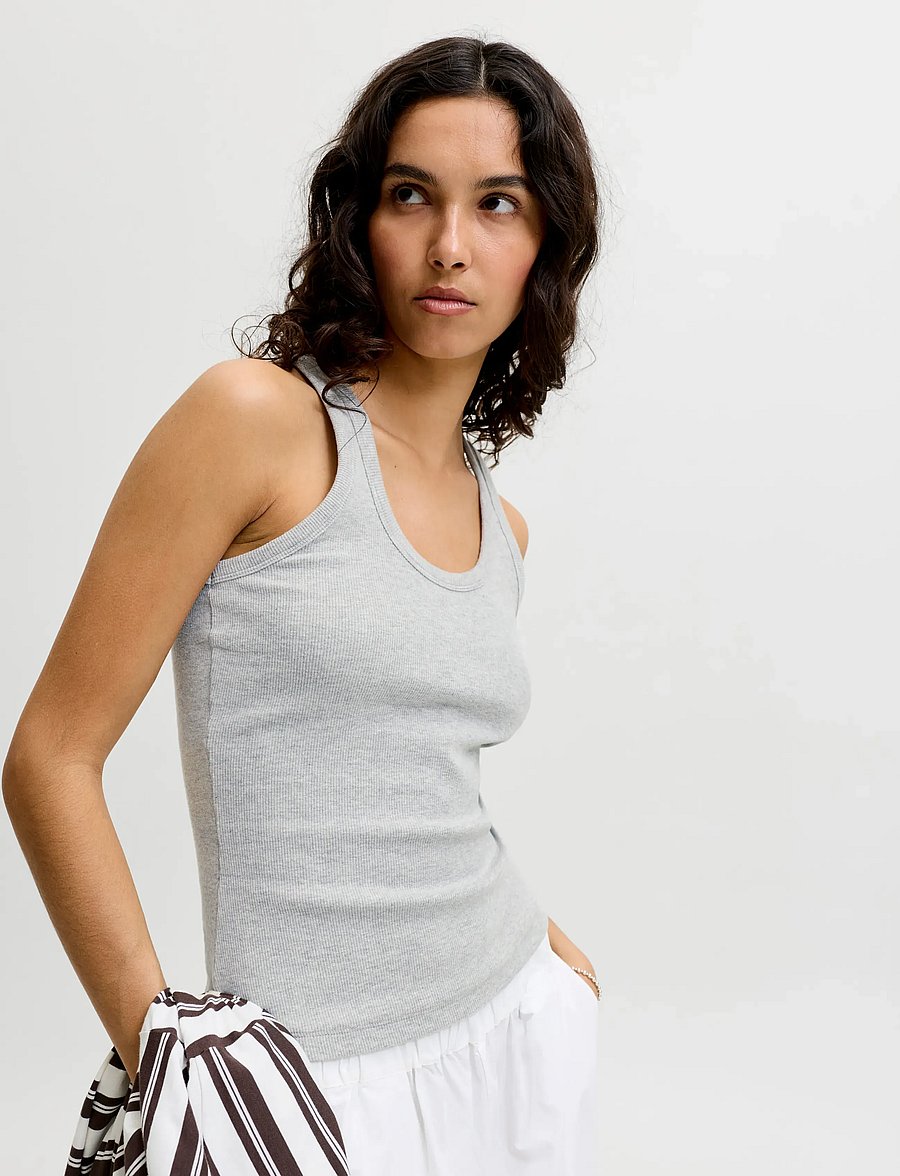 JJXX - JXFRIDA SL U-NECK TOP JRS NOOS - linnen - light grey melange - 5