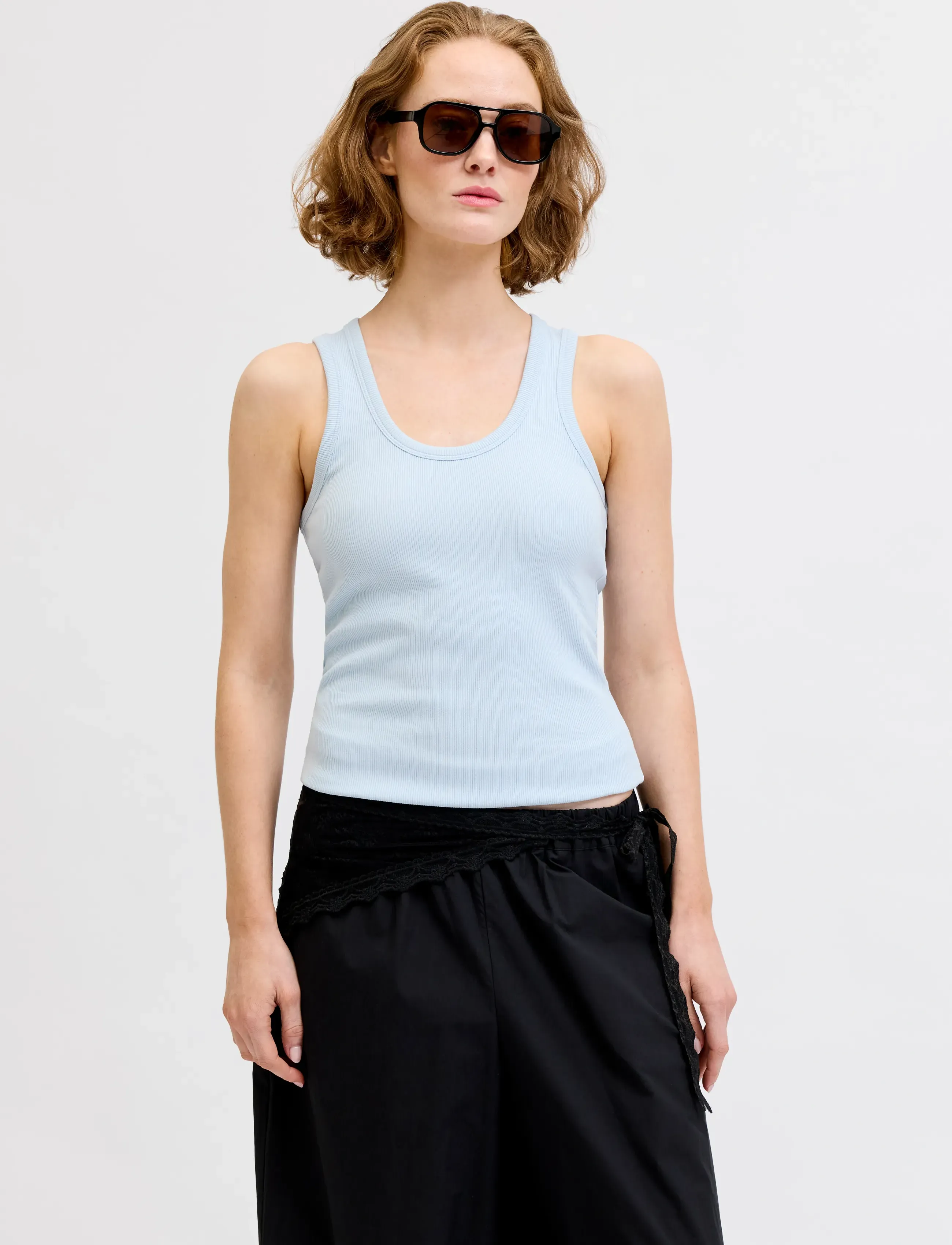 JJXX Jxfrida Sl U-Neck Top Jrs Noos, Kvinder, Ribbet Tanktop, Blå, Str: M
