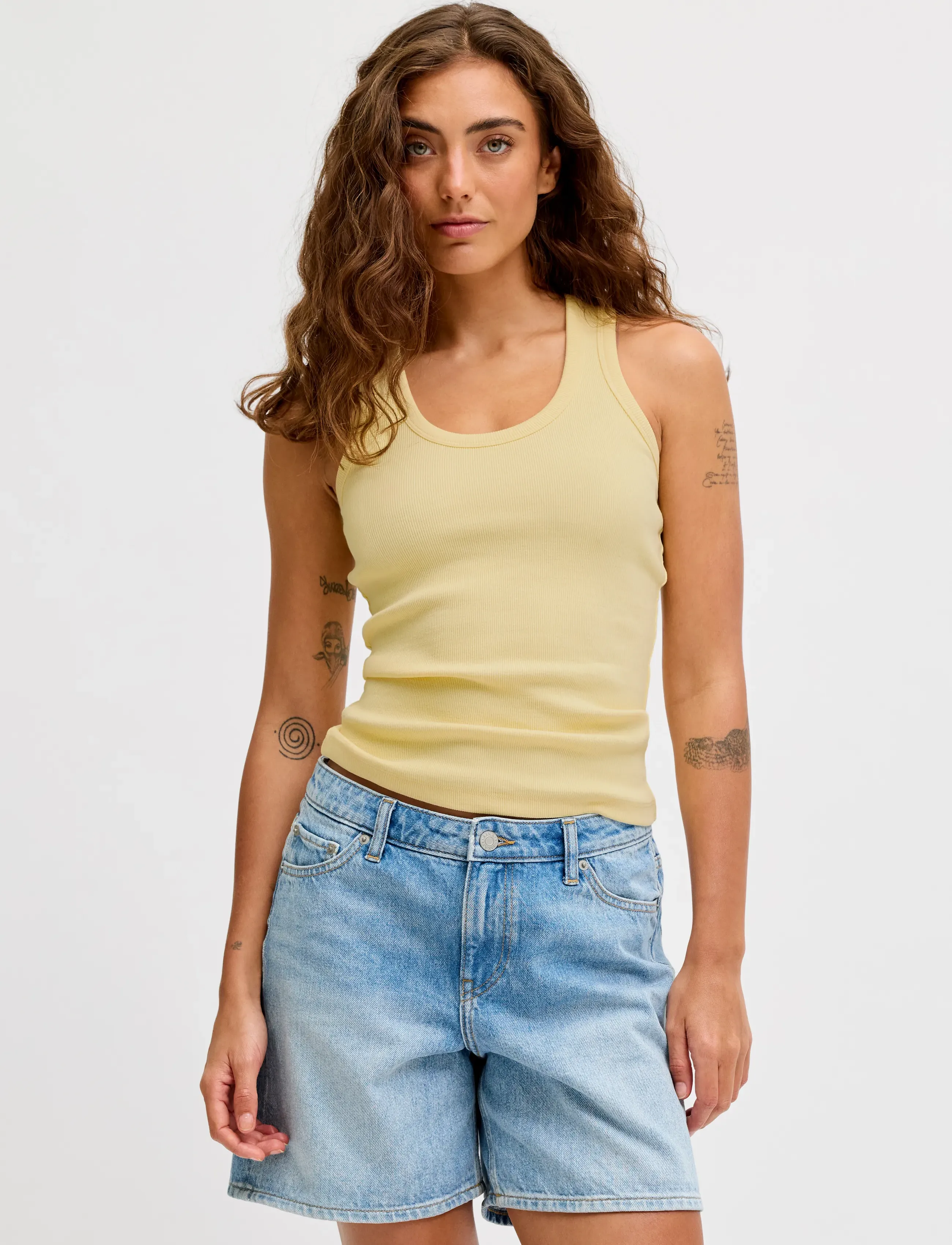 JJXX Jxfrida Sl U-Neck Top Jrs Noos, Kvinder, Ribbet Tanktop, Gul, Str: L