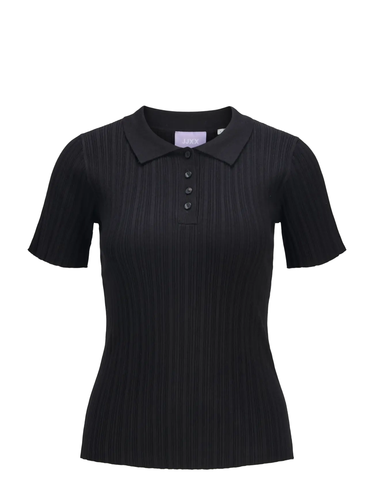 JJXX JXHADLEY TIGHT SS POLO KNIT NOOS - Kläder - BLACK / black