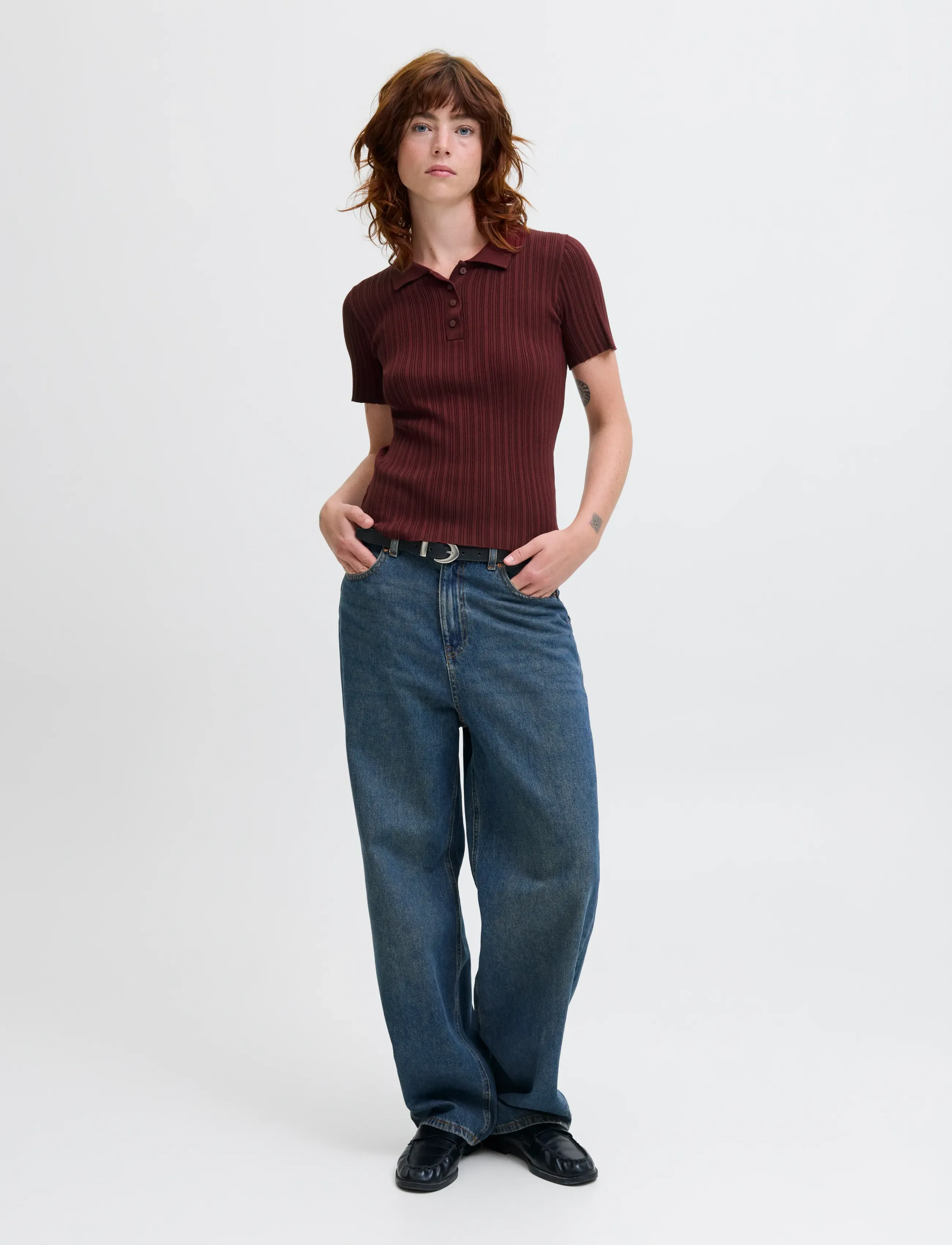 JJXX - JXHADLEY TIGHT SS POLO KNIT NOOS - laveste priser - cabernet - 4