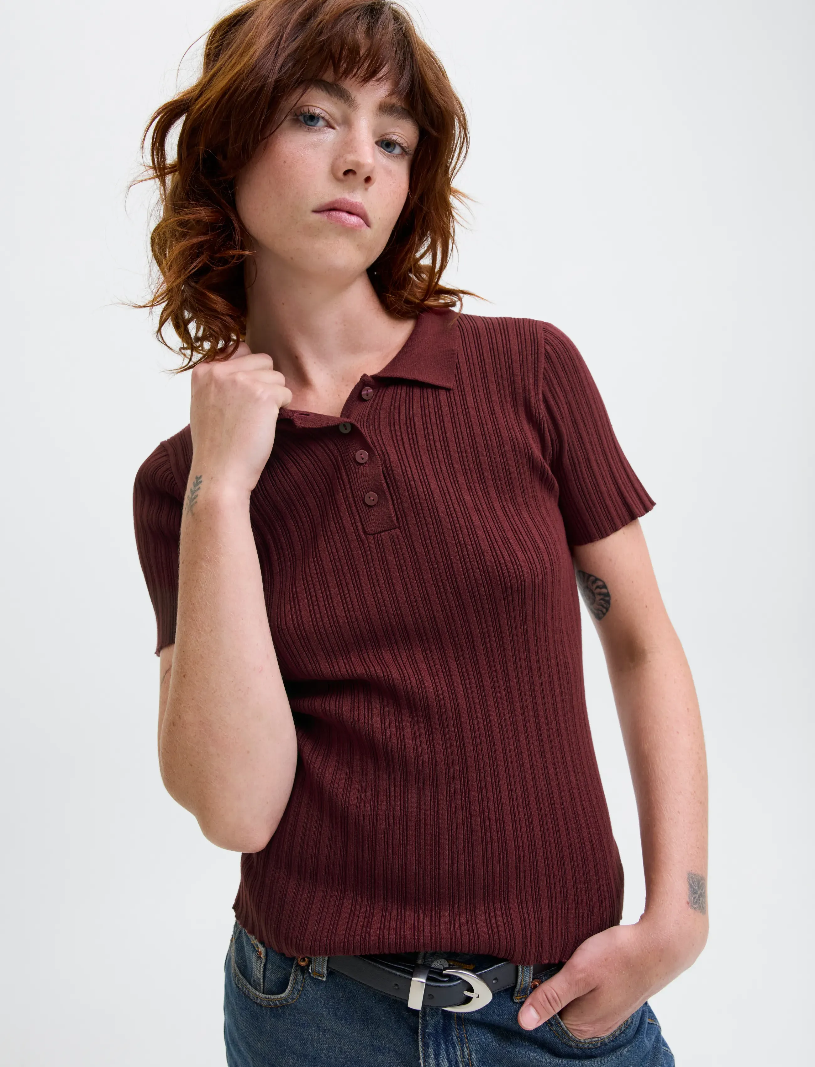 JJXX - JXHADLEY TIGHT SS POLO KNIT NOOS - laveste priser - cabernet - 5