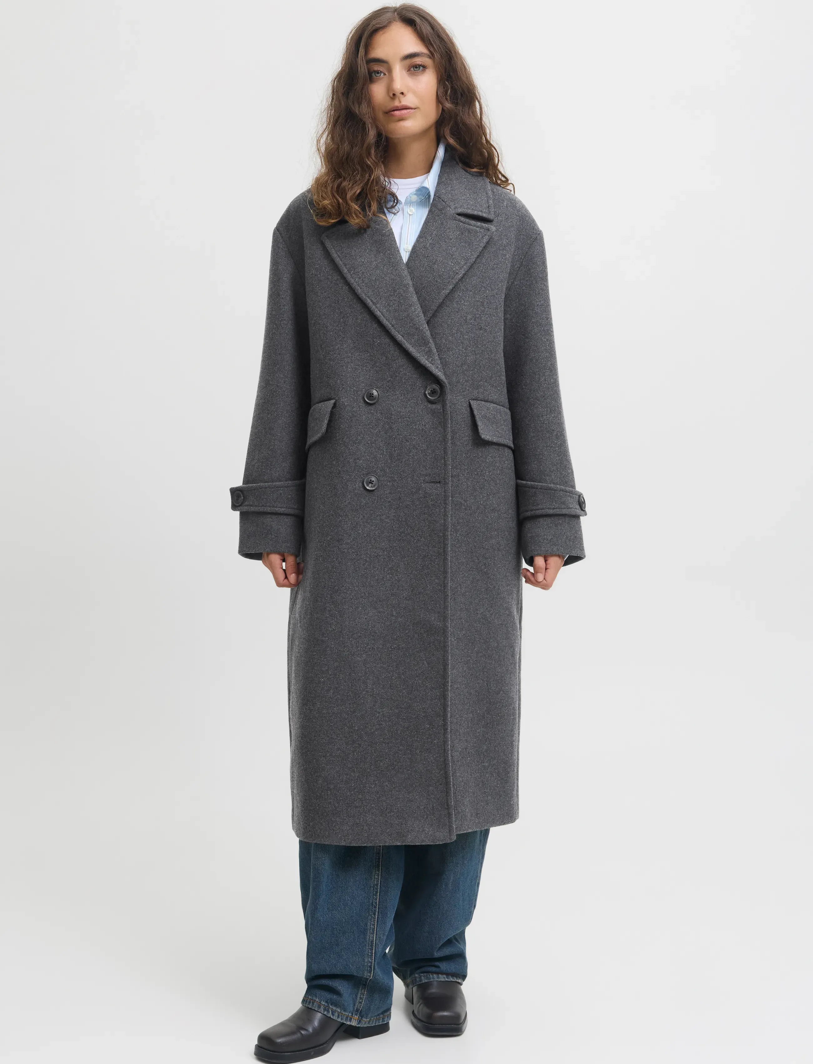JJXX JXCARA WOOL BLEND COAT OTW - Villased mantlid - DARK GREY MELANGE / grey