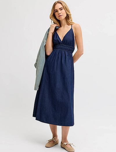JJXX JXDEBBY CHAMBREY SL DRESS WVN - Jeansklänningar - DARK BLUE DENIM / navy