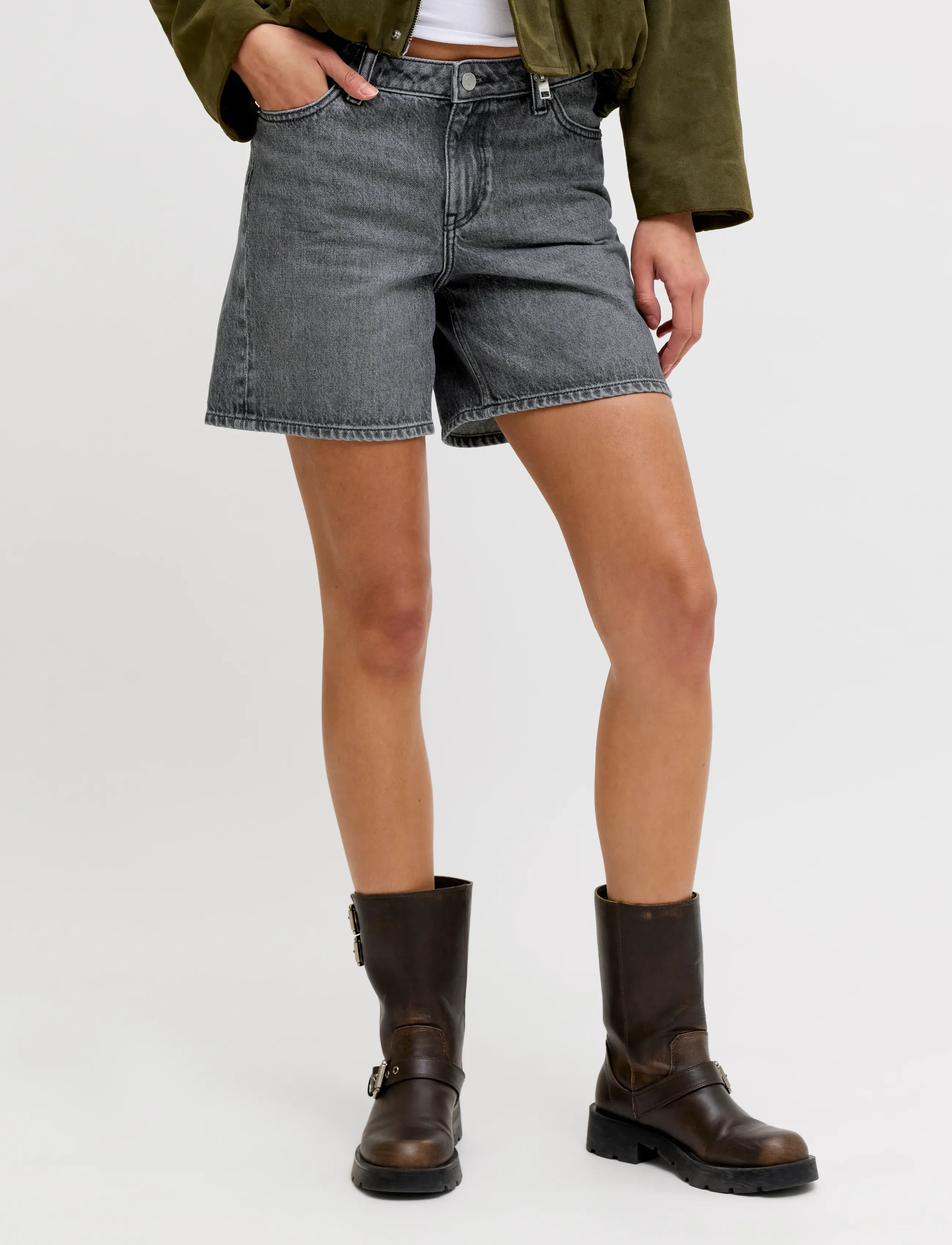 JJXX Jxseville Short Mw Shorts Dnm Sn, Kvinder, Højtaljede Denim Shorts, Grå, Str: S