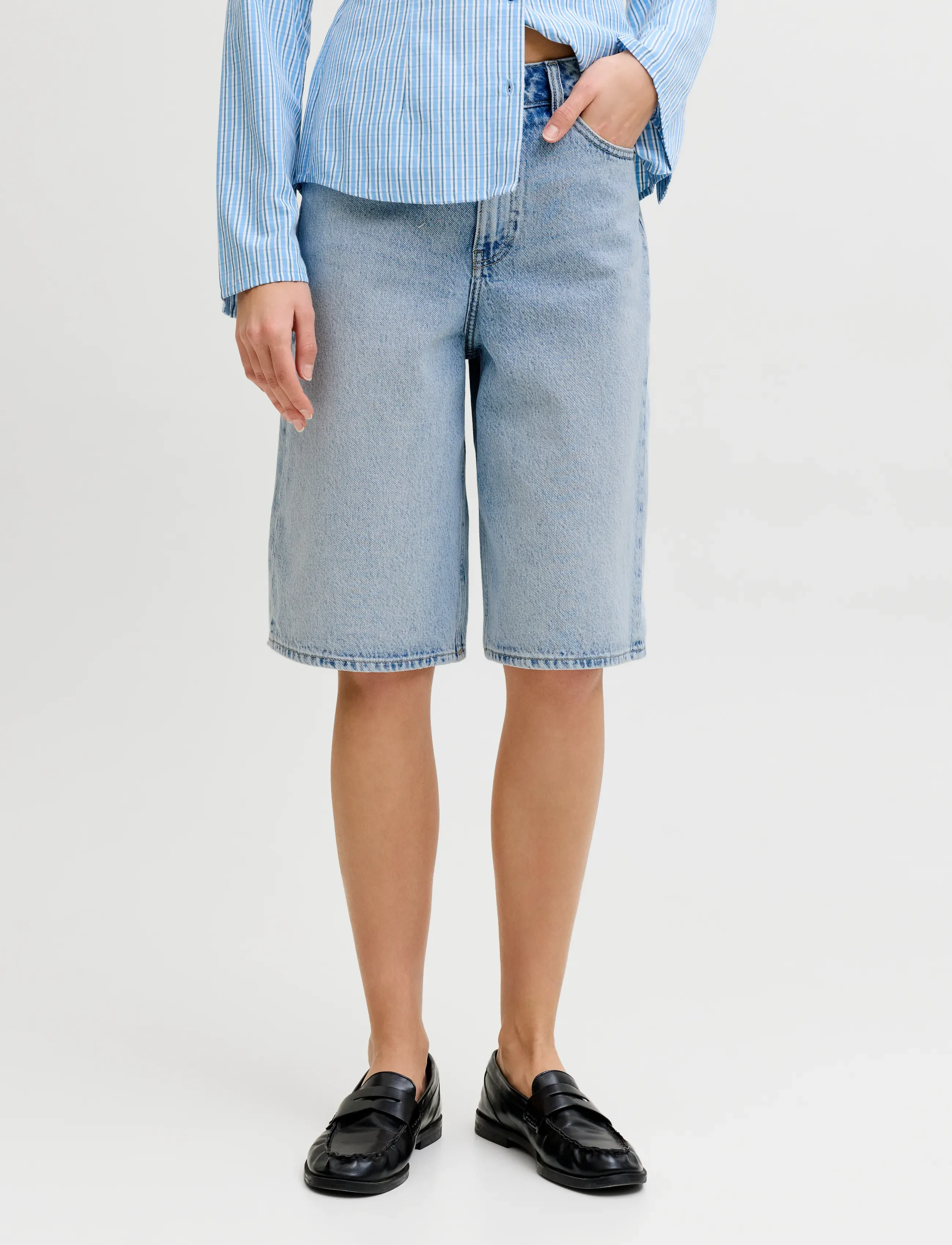 JJXX Jxtokyo Long Hw Shorts Dnm Sn, Kvinder, Højtaljede Denim Bermuda Shorts, Blå, Str: S
