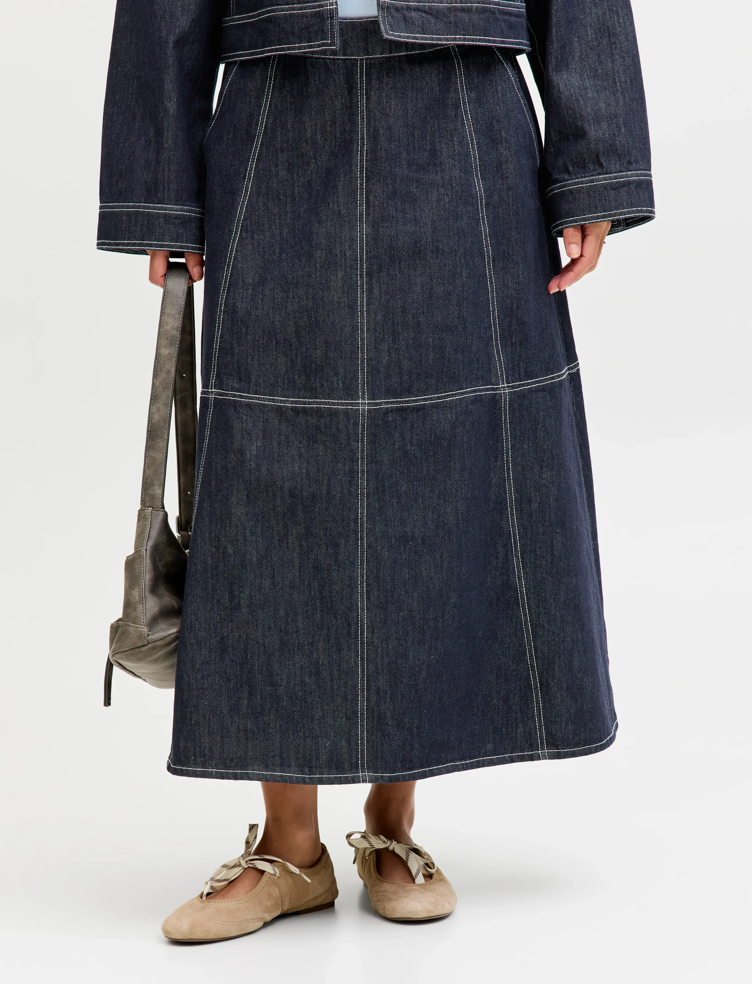 JJXX Jxamelia Long Denim Skirt R336 Dnm, M, Röcke, Marineblau - Knee-length & Midi Frauen