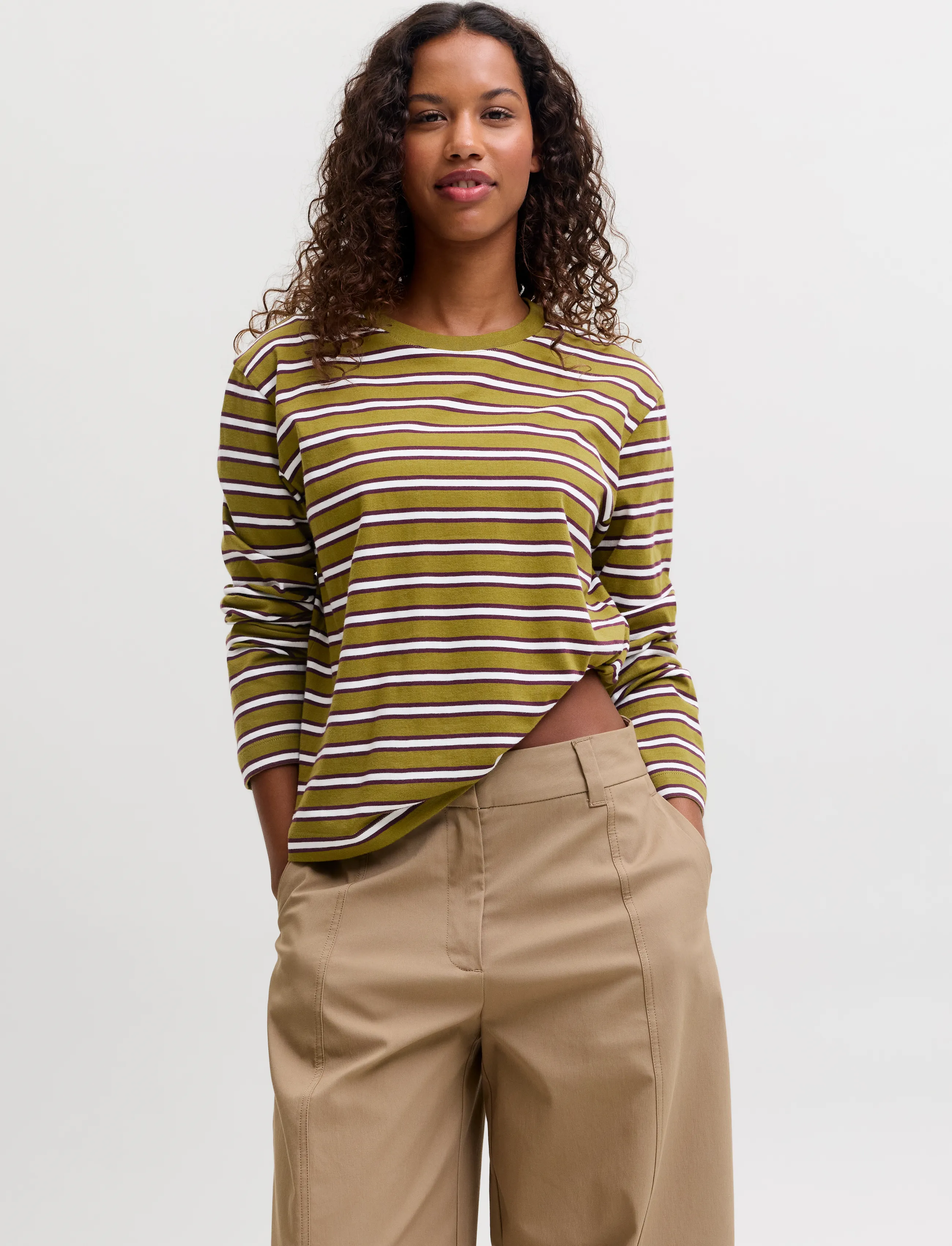 JJXX JXSOPHIA BOXY LS STRIPE TEE JRS SN - T-Shirts & Tops - GREEN MOSS / khaki/green