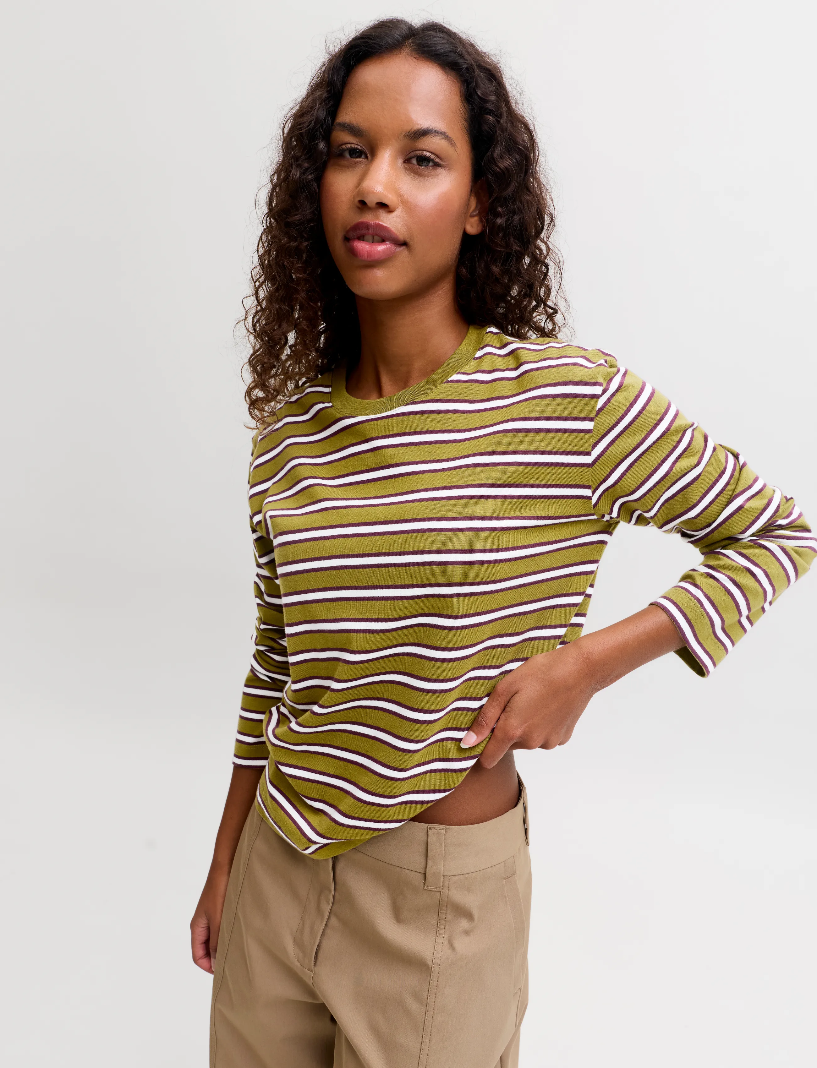 JJXX - JXSOPHIA BOXY LS STRIPE TEE JRS SN - green moss - 5