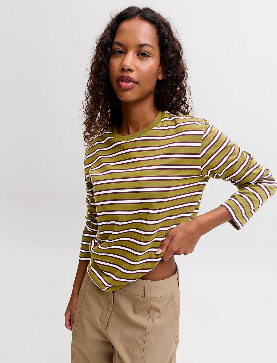JJXX - JXSOPHIA BOXY LS STRIPE TEE JRS SN - langärmlige tops - green moss - 5