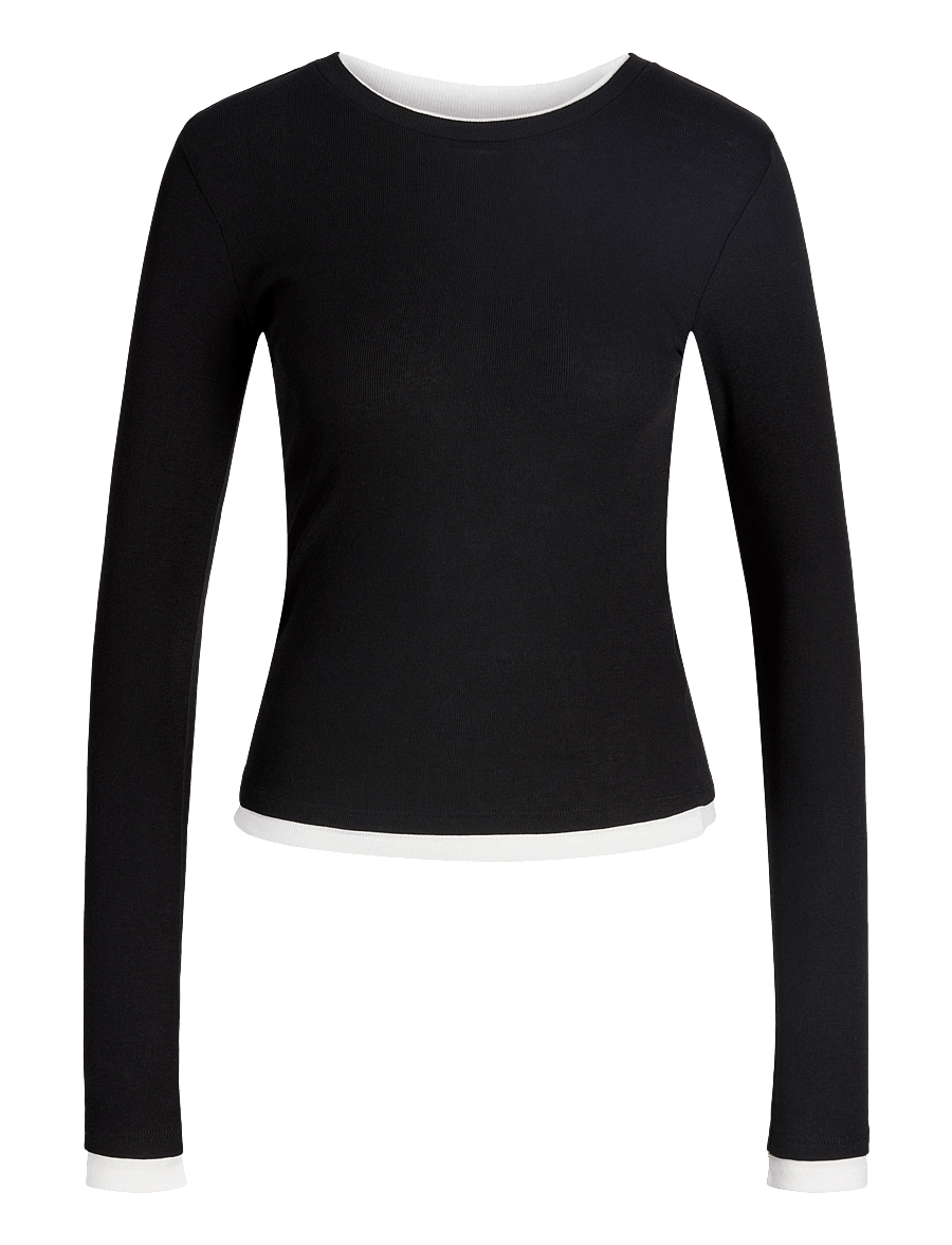 JJXX - JXHENNA STR LS CONTRST TEE JRS - langärmlige tops - black - 1