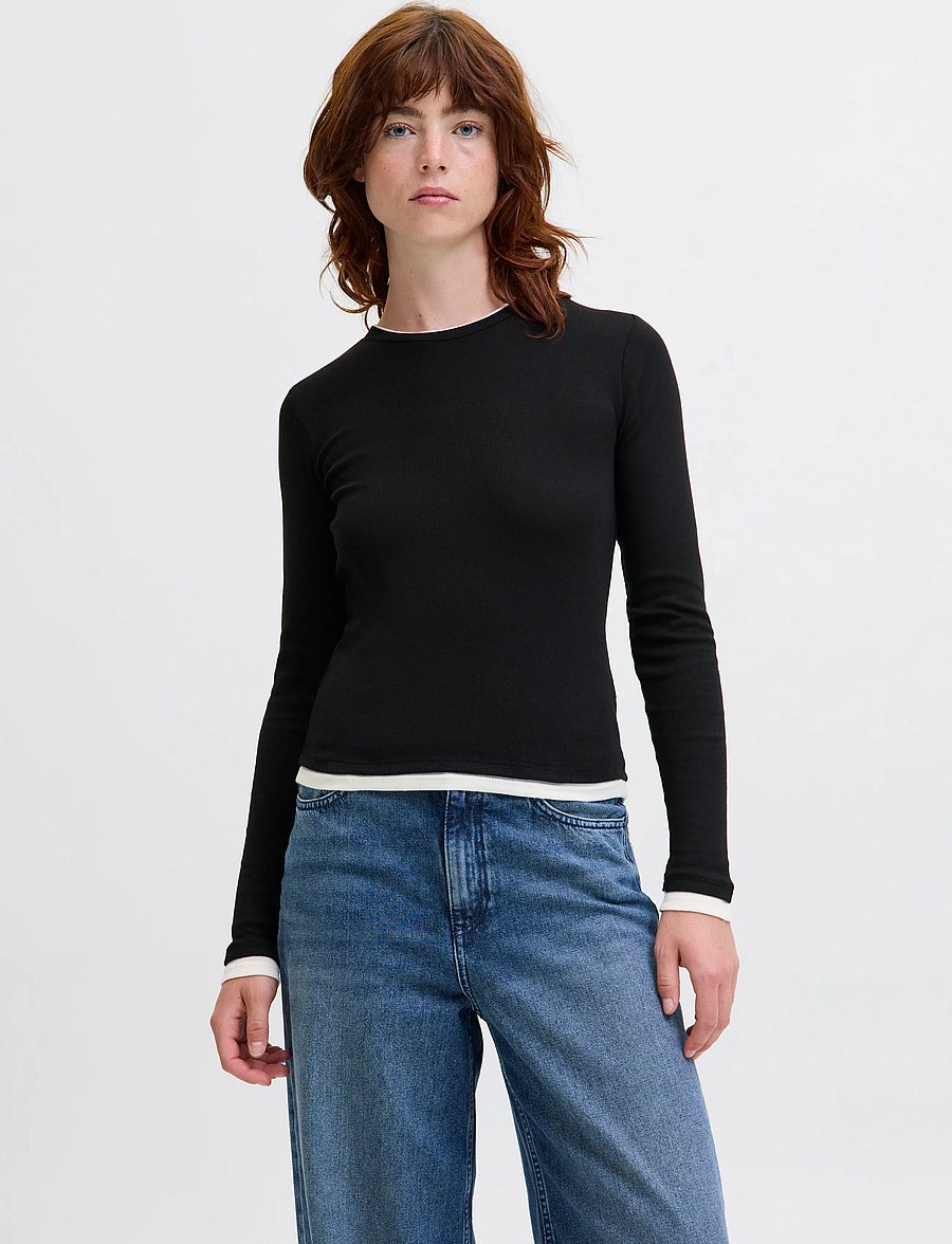 JJXX - JXHENNA STR LS CONTRST TEE JRS - langärmlige tops - black - 0