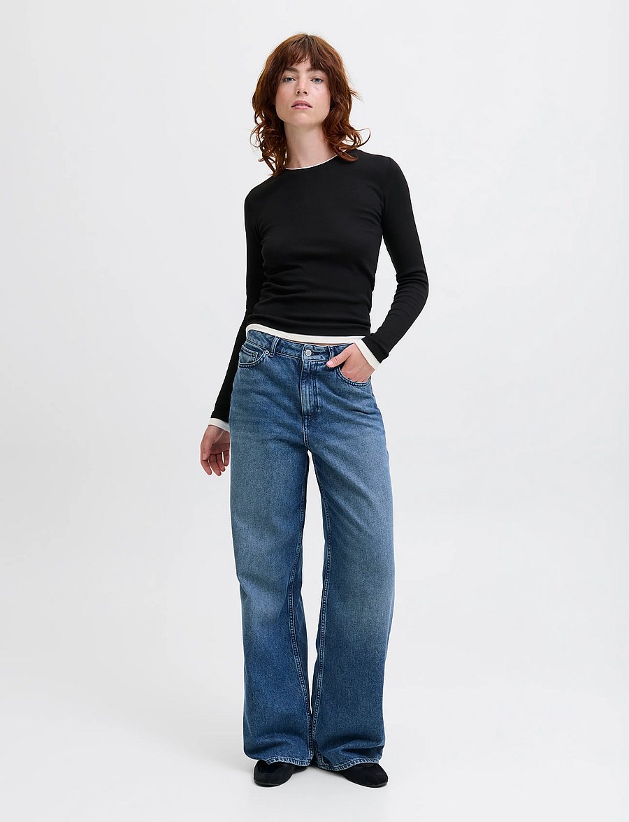 JJXX - JXHENNA STR LS CONTRST TEE JRS - langärmlige tops - black - 4