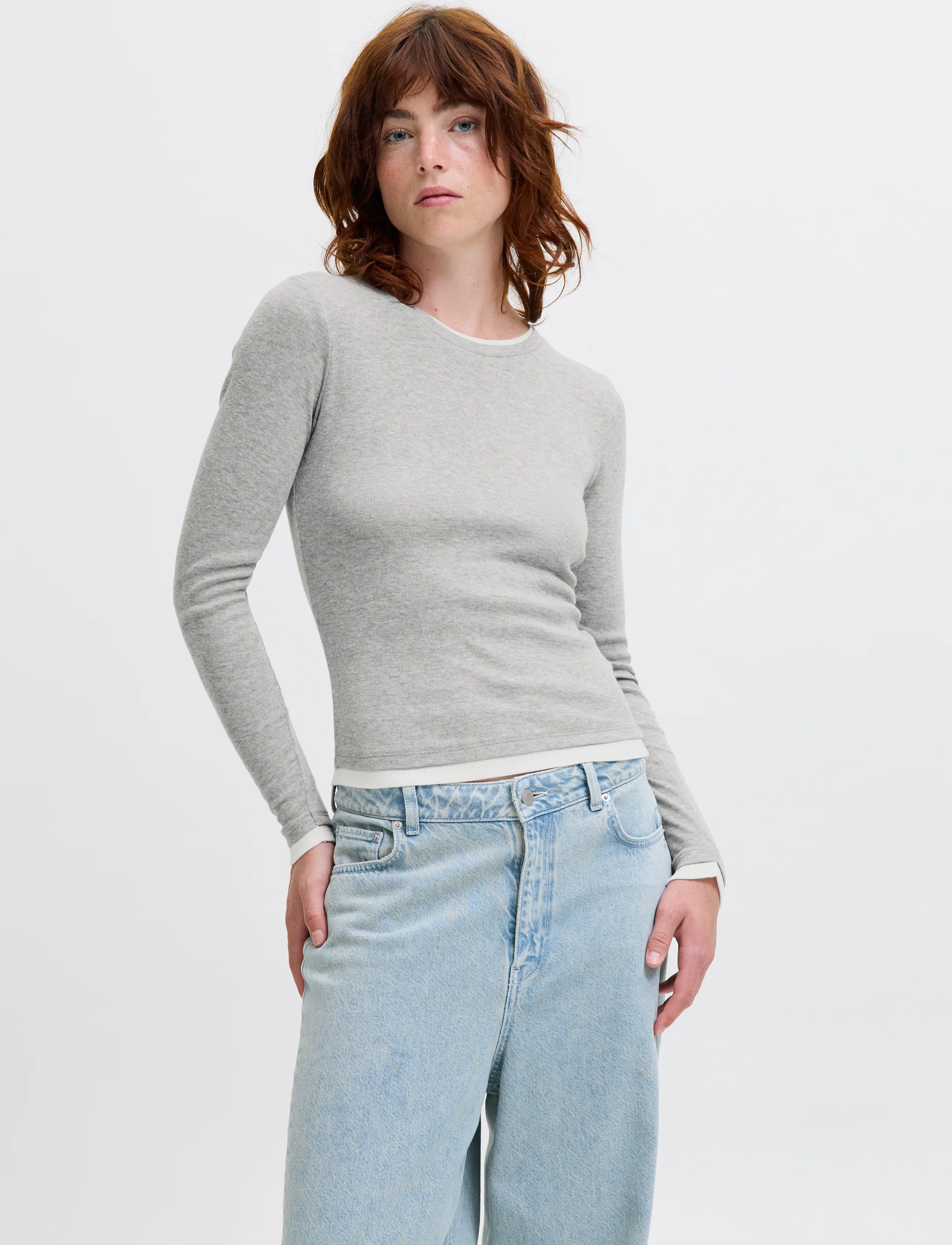 JJXX - JXHENNA STR LS CONTRST TEE JRS - long-sleeved tops - light grey melange - 0