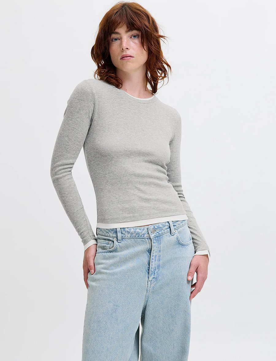 JJXX - JXHENNA STR LS CONTRST TEE JRS - langärmlige tops - light grey melange - 0