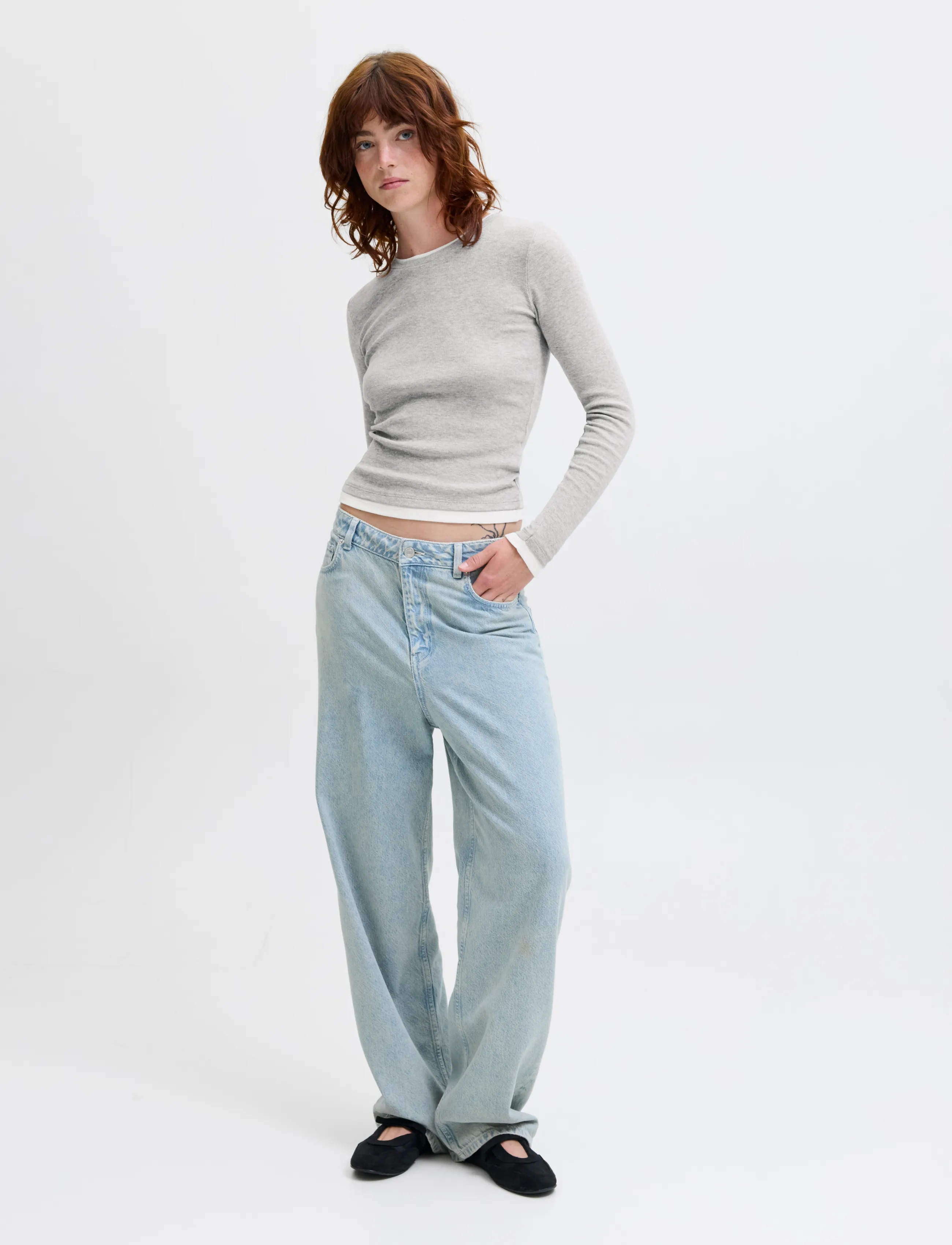 JJXX - JXHENNA STR LS CONTRST TEE JRS - long-sleeved tops - light grey melange - 3