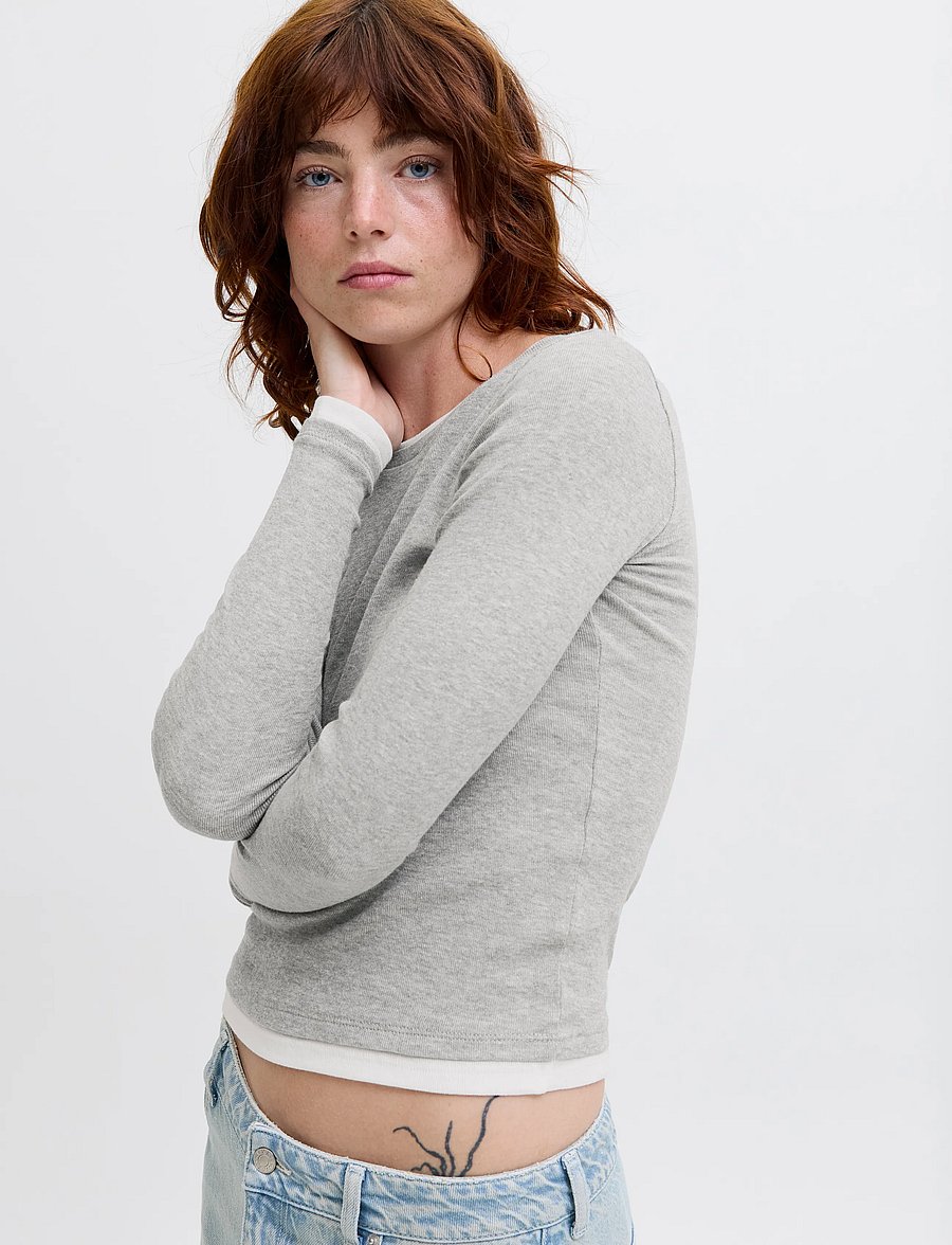 JJXX - JXHENNA STR LS CONTRST TEE JRS - langärmlige tops - light grey melange - 4