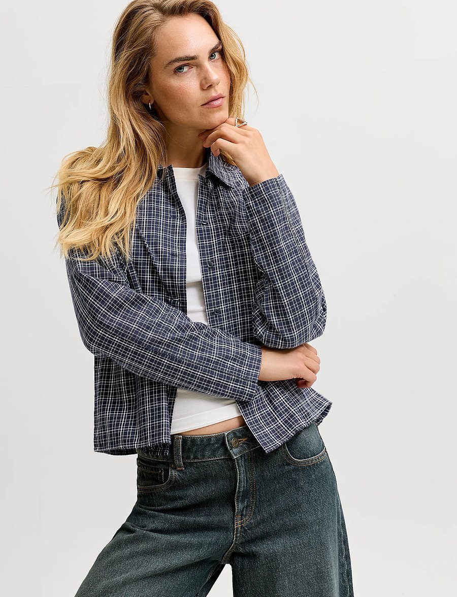 JJXX - JXASTA LS CLEAN CHECK SHIRT WVN SN - langärmlige hemden - night sky - 5