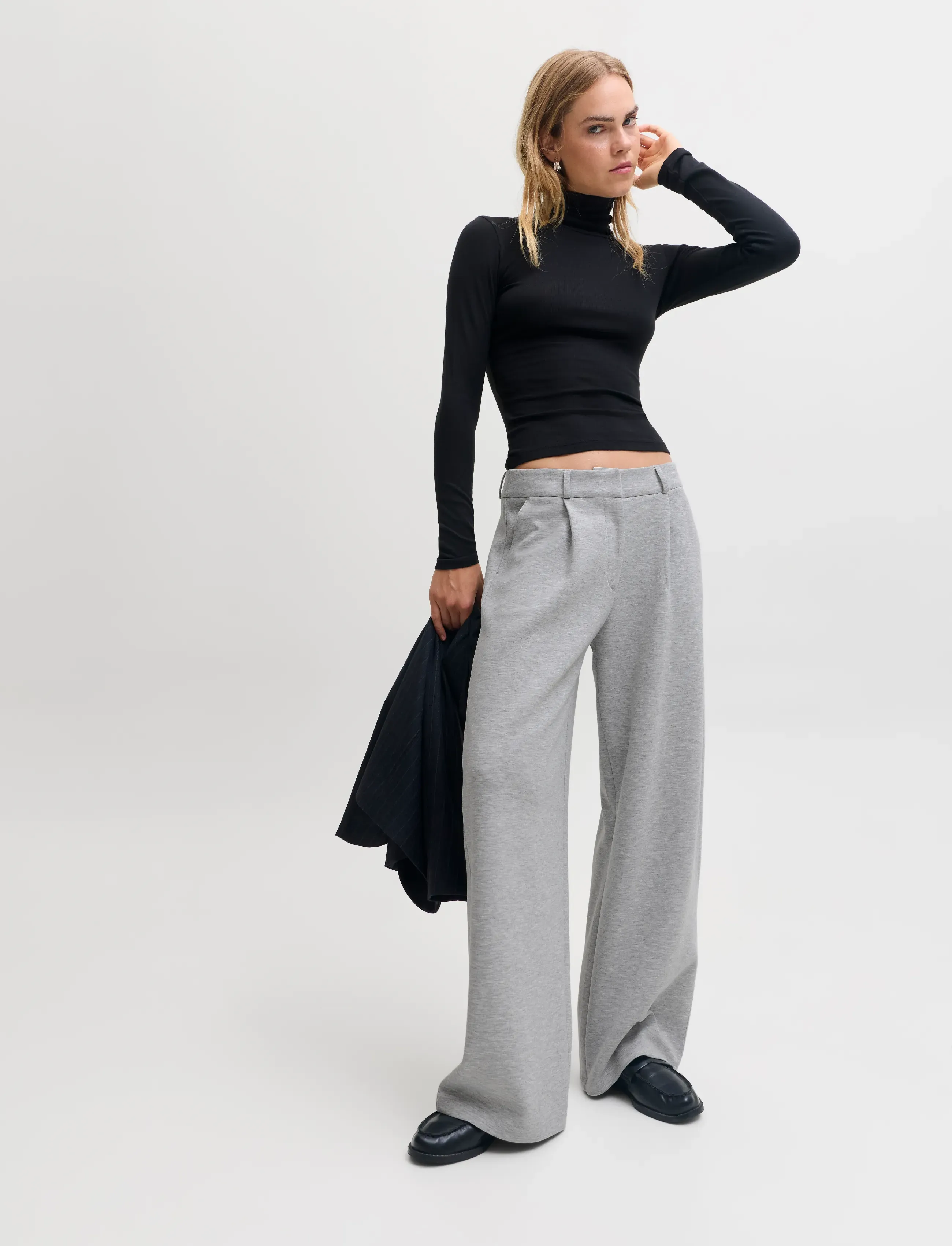 JJXX - JXBILLIE SCUBA PANTS SWT - hosen mit weitem bein - light grey melange - 5