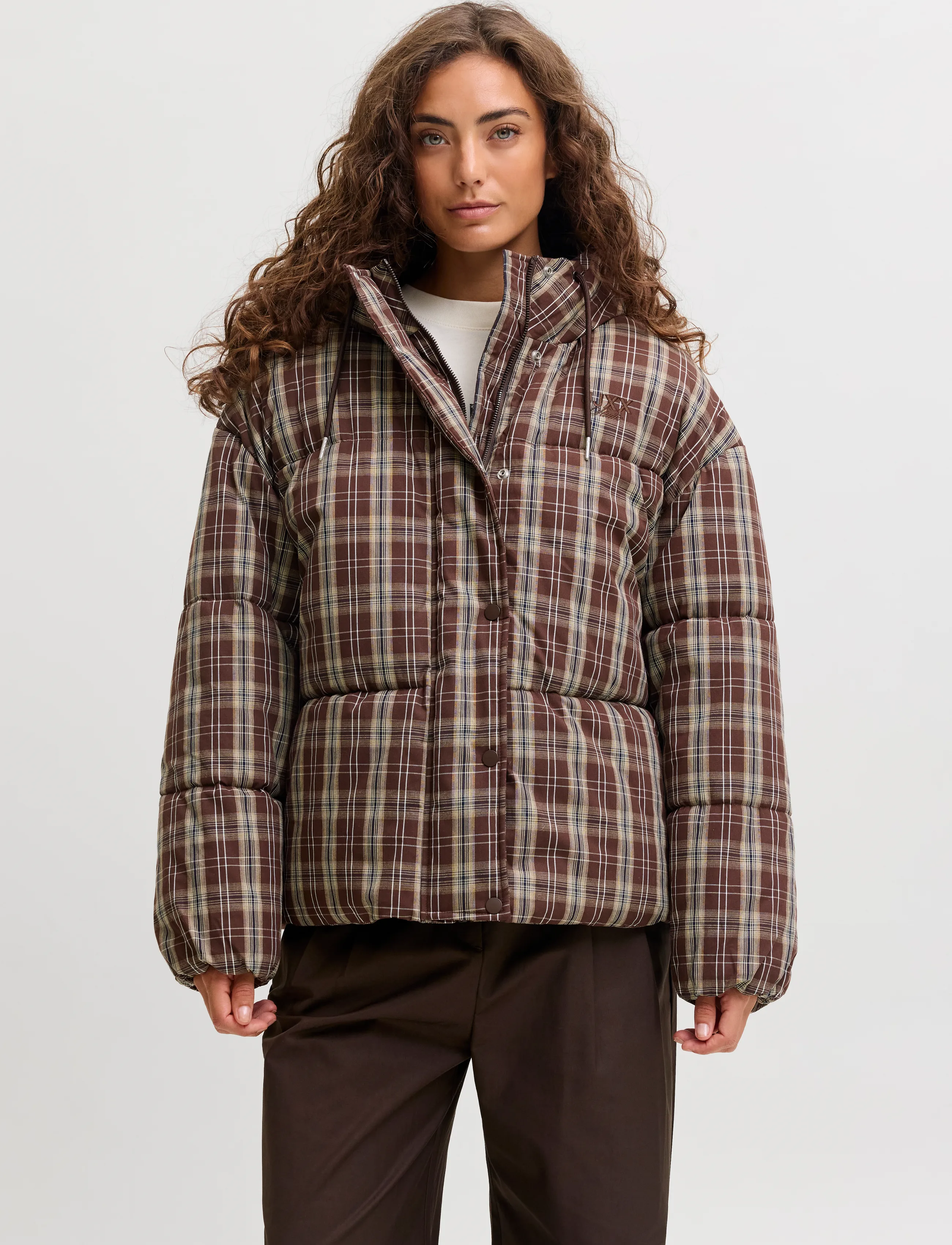 JJXX JXANA CHECK PUFFER JACKET OTW - Clothing - WINETASTING / brown