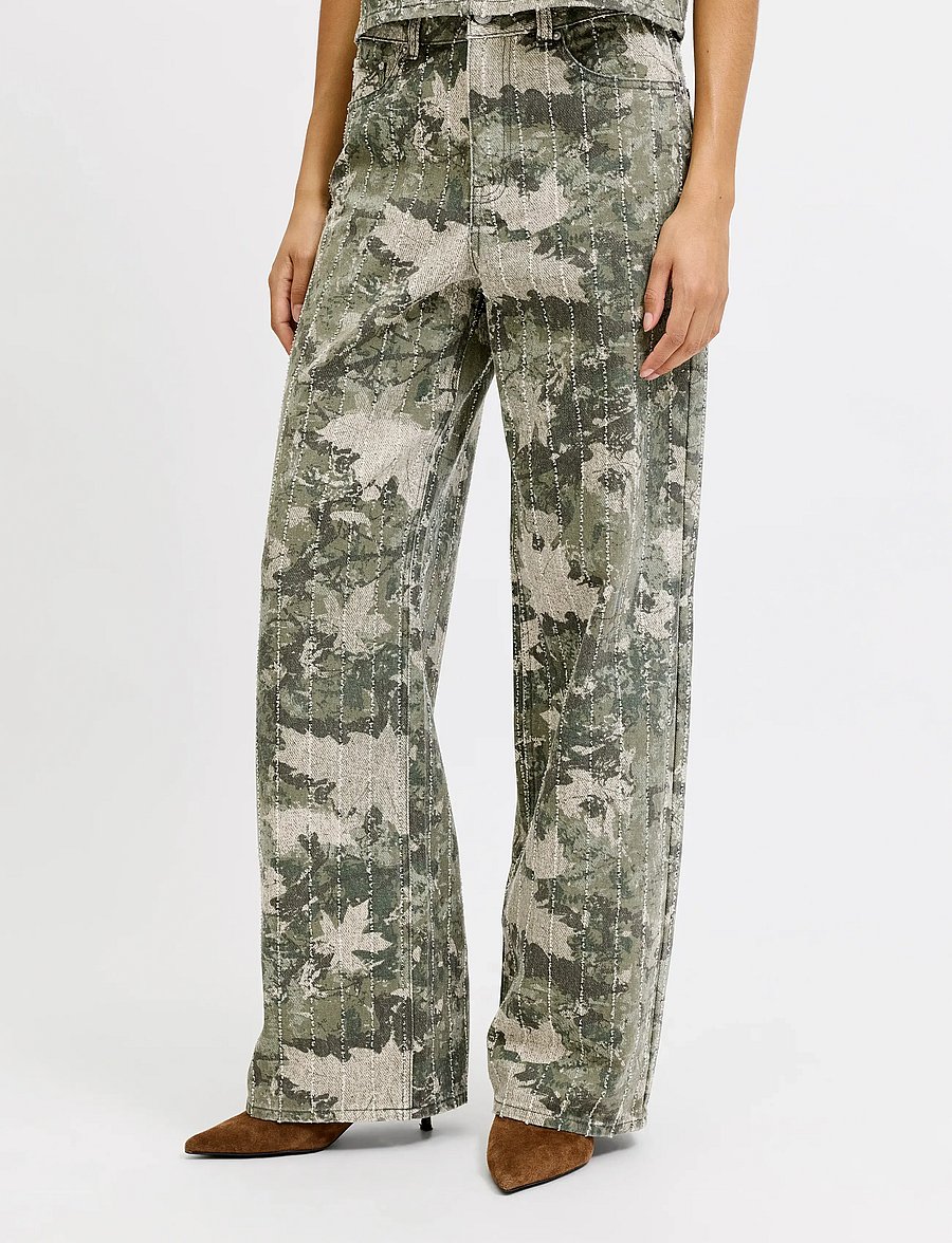 JJXX - JXZOE SILLE WIDE AOP HW PANTS PNT LN - pantalons larges - dusky green - 0