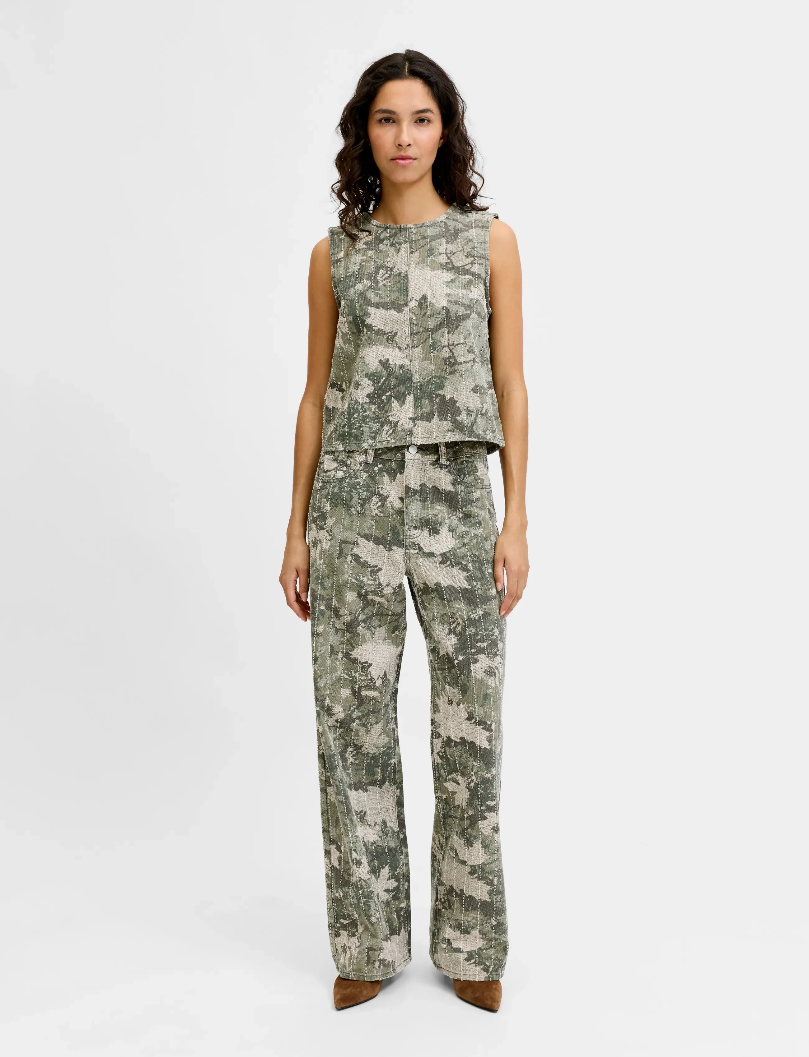 JJXX - JXZOE SILLE WIDE AOP HW PANTS PNT LN - pantalons larges - dusky green - 4