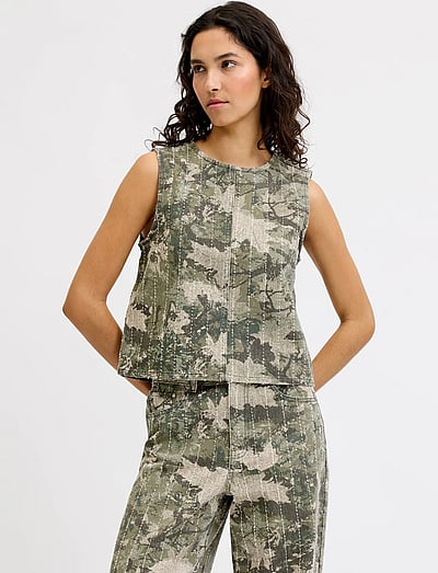 JJXX JXMABEL SILLE AOP TOP PNT LN - Varrukateta topid - DUSKY GREEN / khaki/green