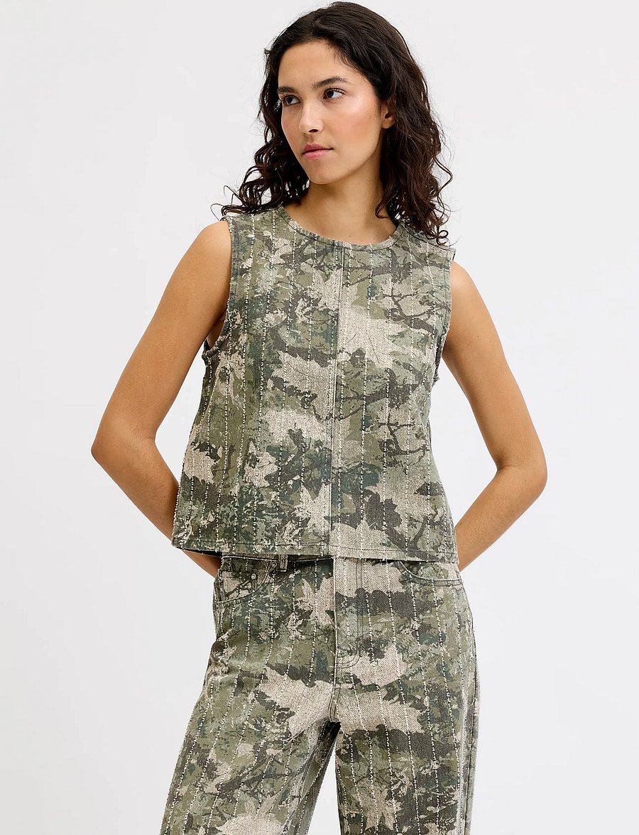 JJXX - JXMABEL SILLE AOP TOP PNT LN - Ärmellose tops - dusky green - 0