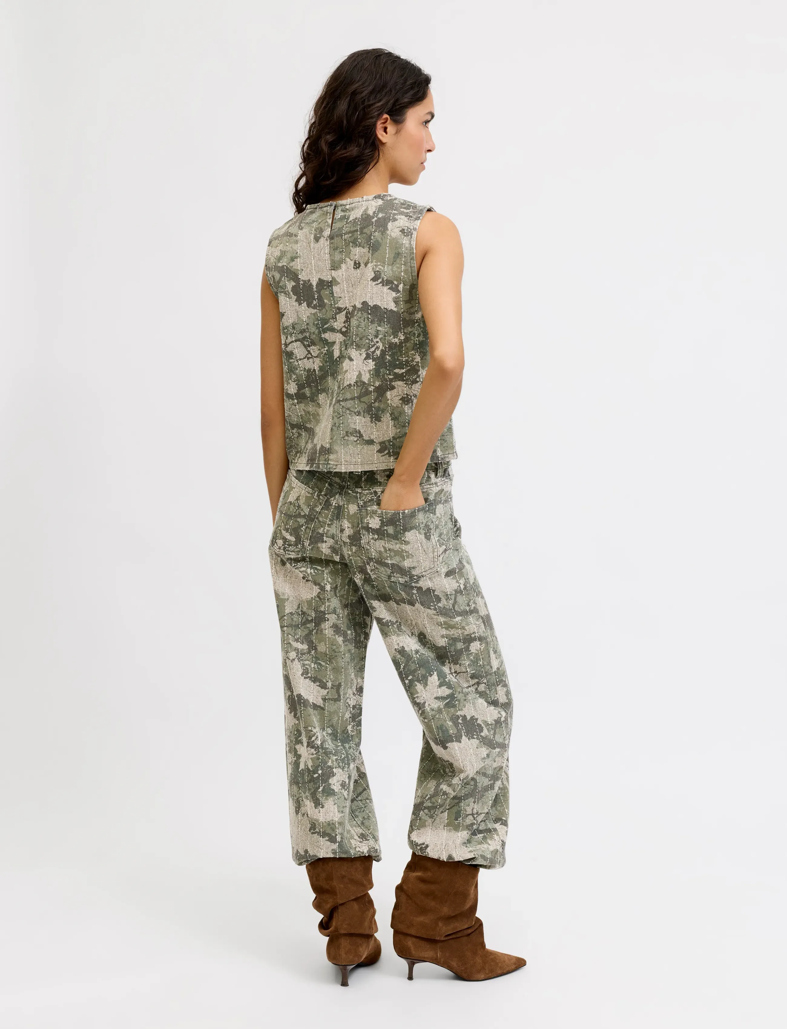 JJXX - JXMABEL SILLE AOP TOP PNT LN - ermalausir toppar - dusky green - 3