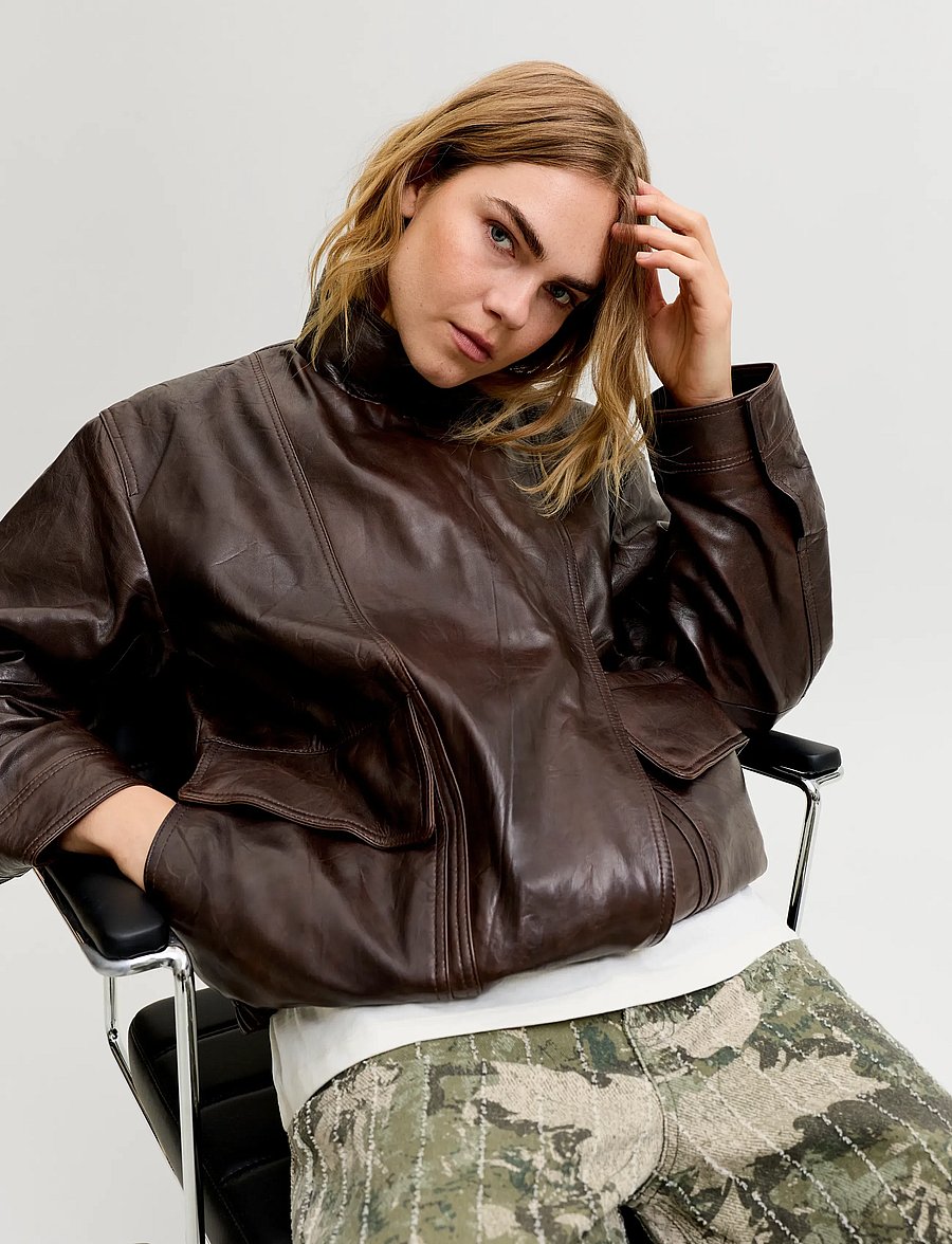 JJXX - JXSILJA LEATHER JACKET OTW - vårjackor - pecan brown - 5