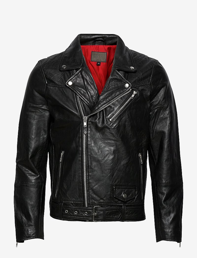 Jofama - Brice Belted Leather Jacket - höstjackor - black - 1