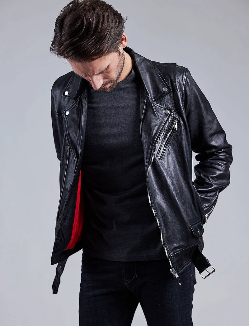 Jofama - Brice Belted Leather Jacket - höstjackor - black - 0