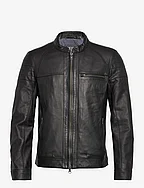 Costner Zipped Leather Jacket - BLACK