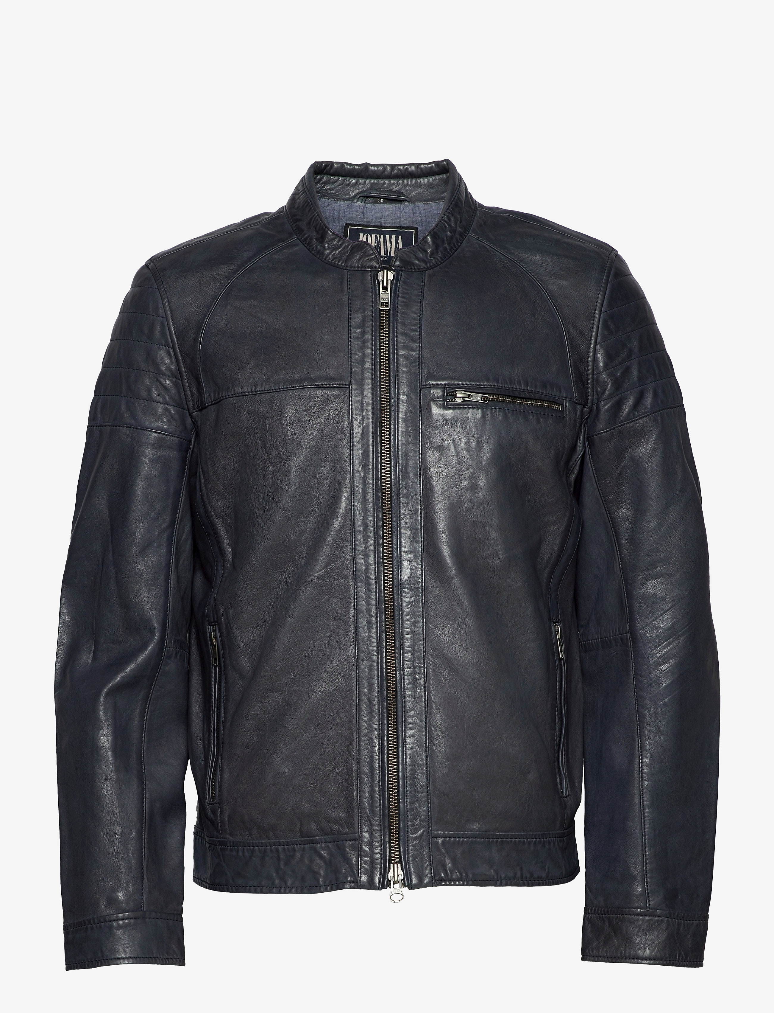 Costner Zipped Leather Jacket - NAVY