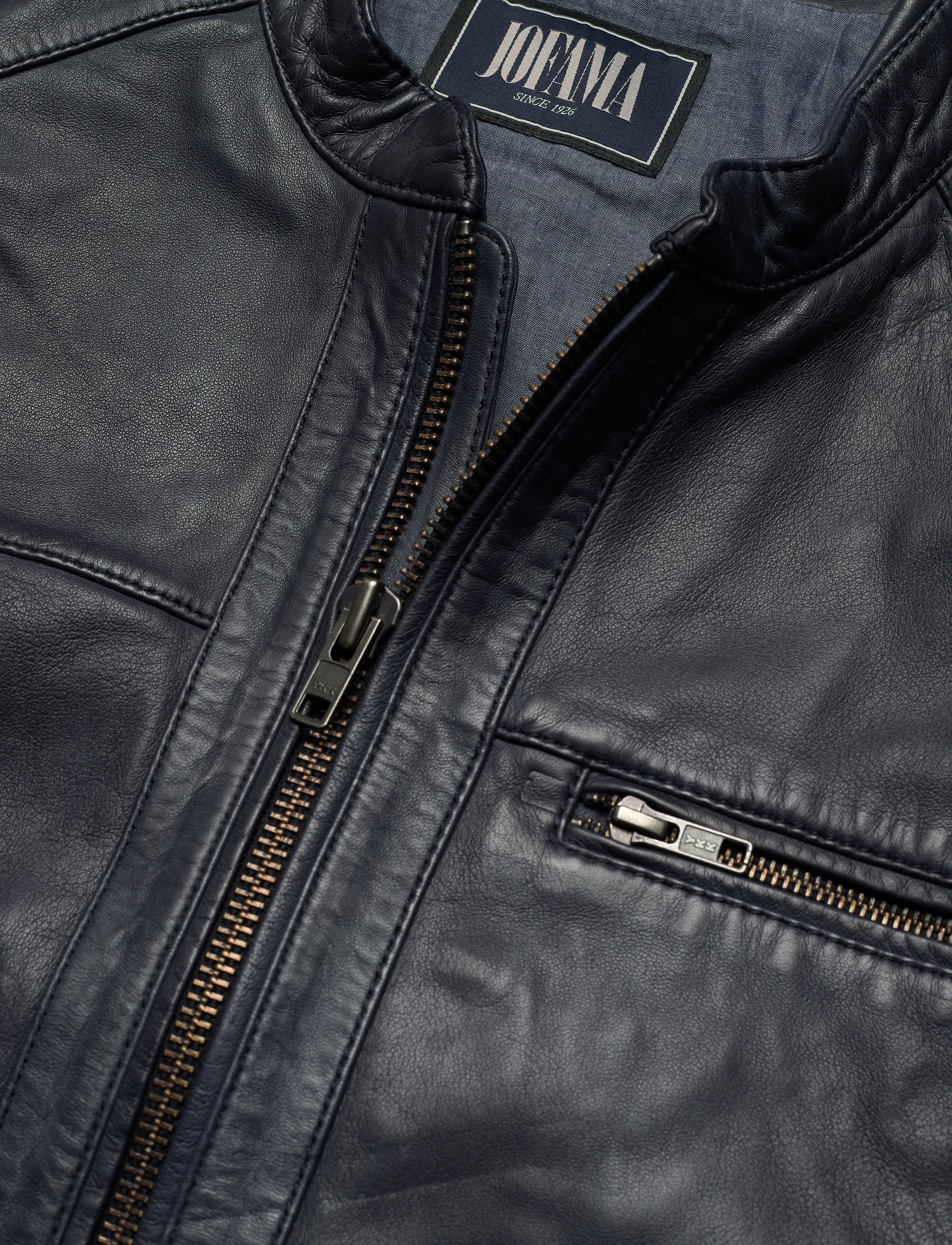 Jofama - Costner Zipped Leather Jacket - navy - 2