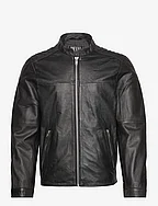 Adam Zipped Leather Jacket - BLACK