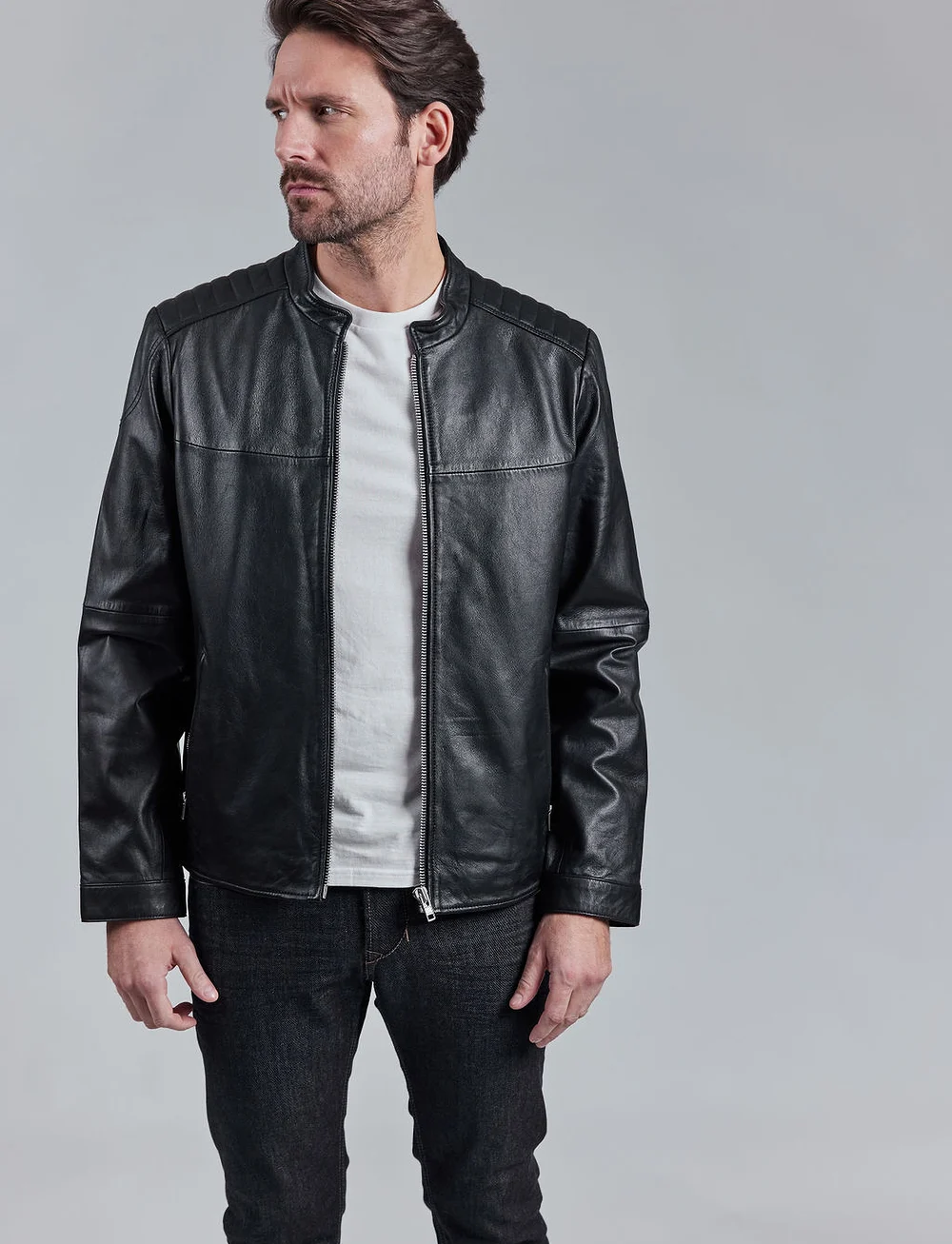 Jofama - Adam Zipped Leather Jacket - efterårsjakker - black - 0